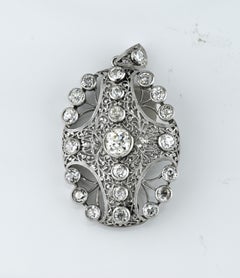 Edwardian 8.0 Ct Old Mine Diamond Platinum Brooch Pendant