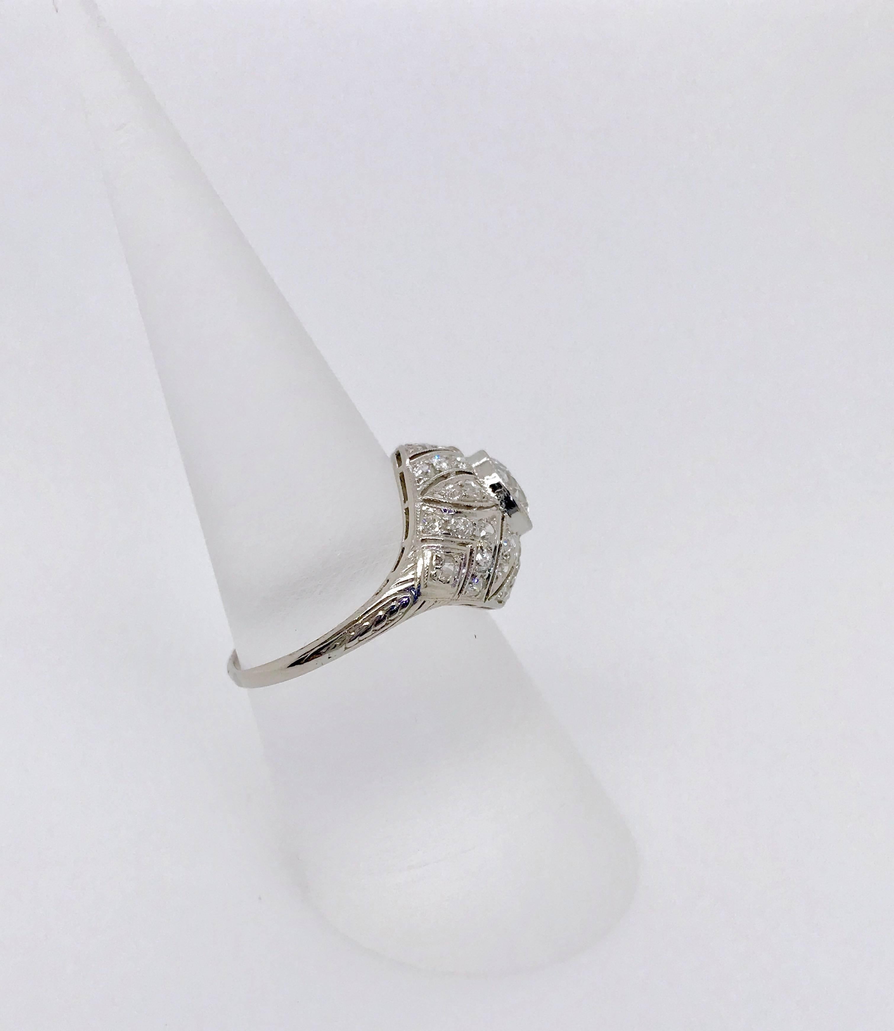 1.49 Carat Diamond Edwardian Filigree Platinum Ring For Sale 5