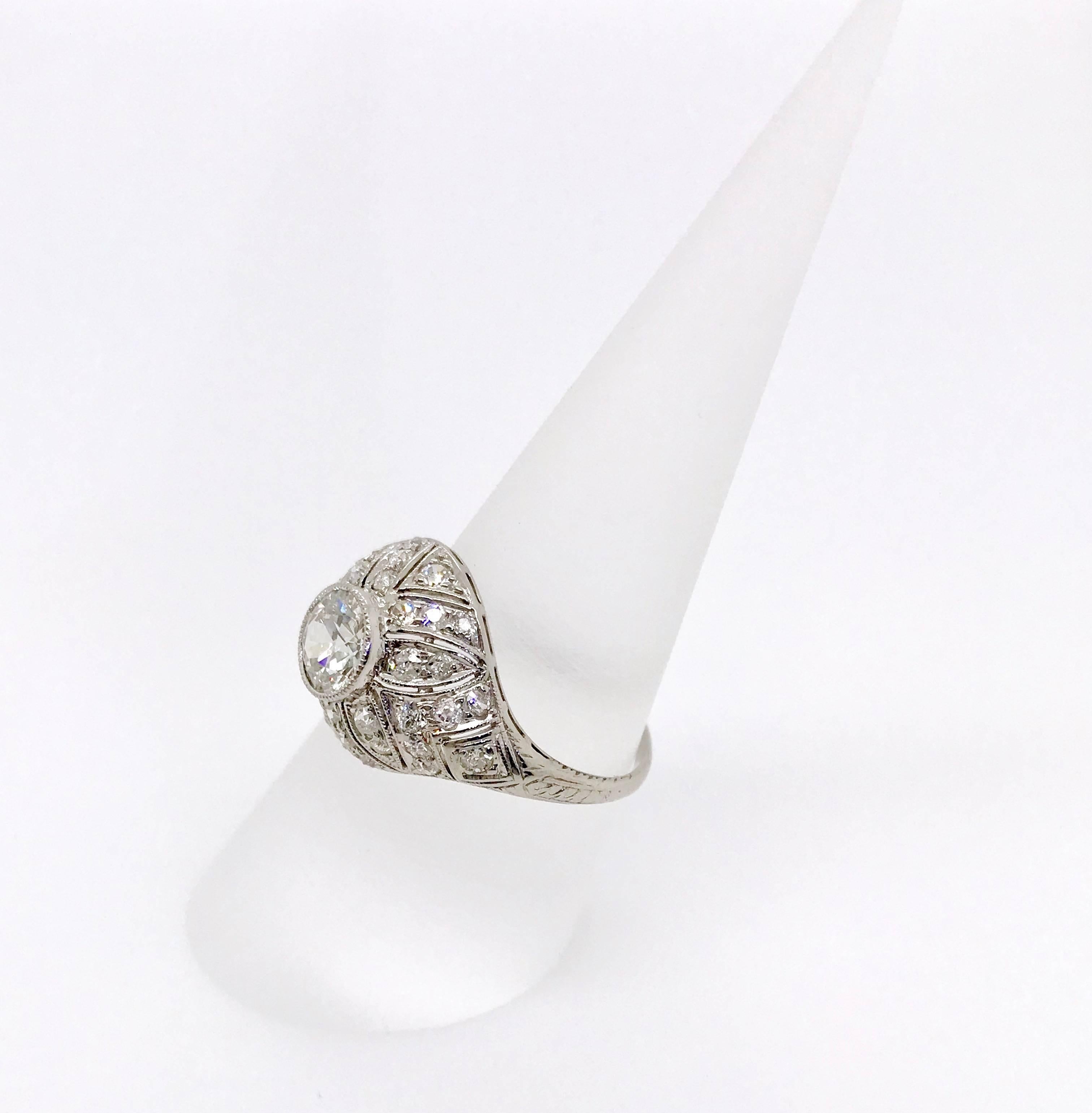 1.49 Carat Diamond Edwardian Filigree Platinum Ring For Sale 6
