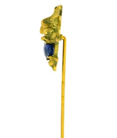 Edwardian .82 Carat Sapphire 18 Karat Green Gold Sea Serpent Dragon Stickpin