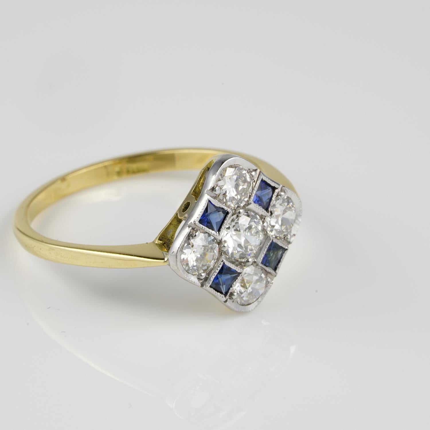 Old Mine Cut Edwardian .85 Ct Diamond .35 Ct Sapphire 18 KT Platinum Ring For Sale