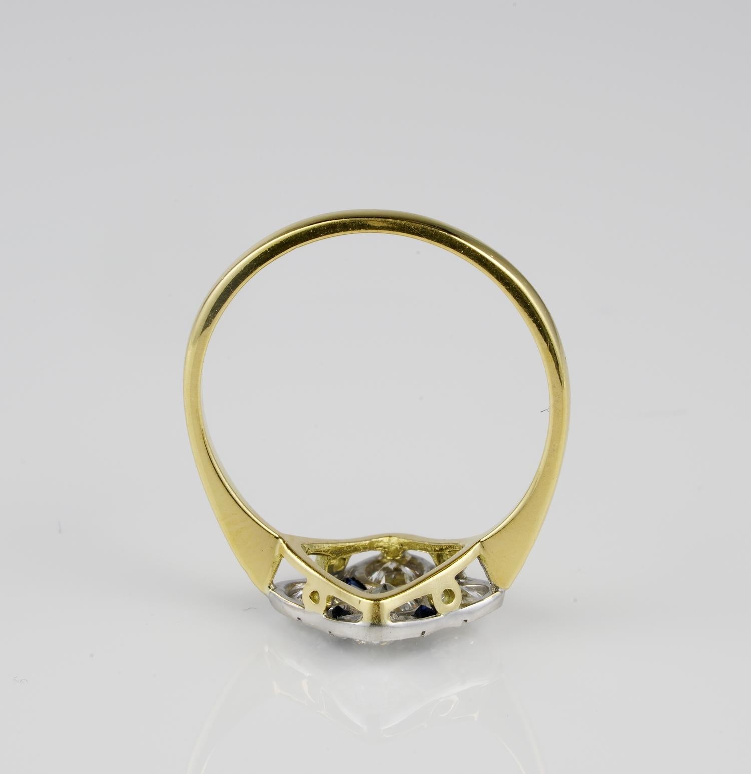 Women's Edwardian .85 Ct Diamond .35 Ct Sapphire 18 KT Platinum Ring For Sale