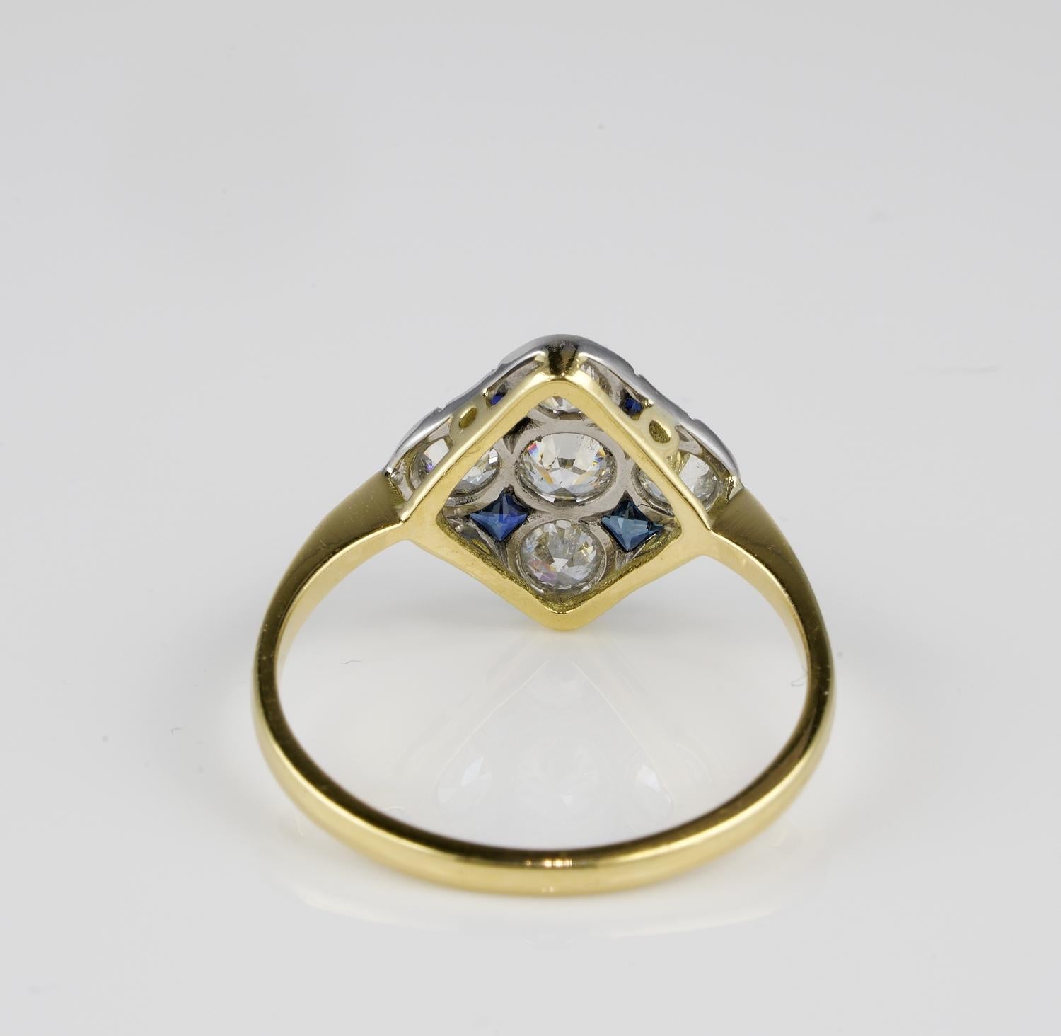 Edwardian .85 Ct Diamond .35 Ct Sapphire 18 KT Platinum Ring For Sale 1