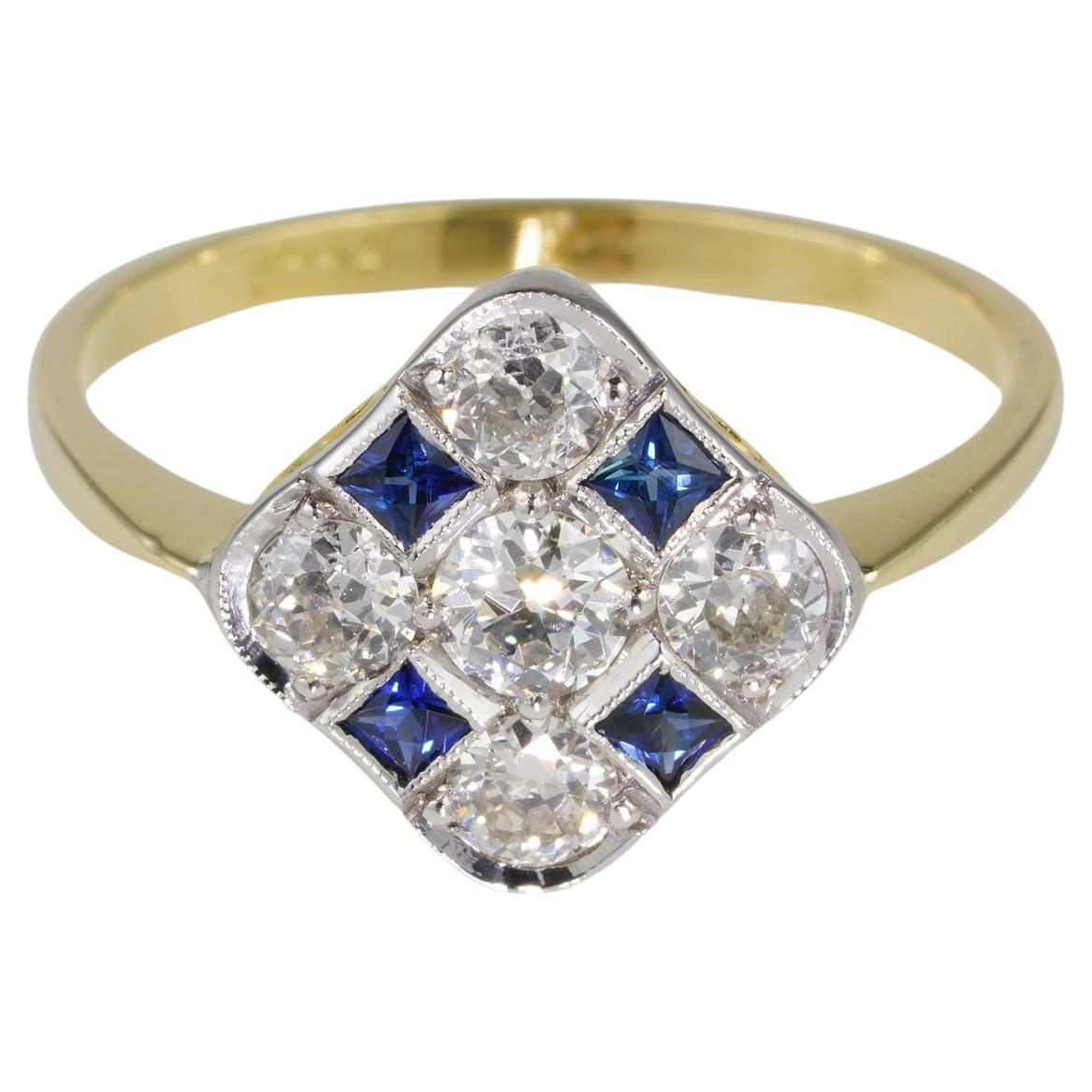 Edwardian .85 Ct Diamond .35 Ct Sapphire 18 KT Platinum Ring For Sale