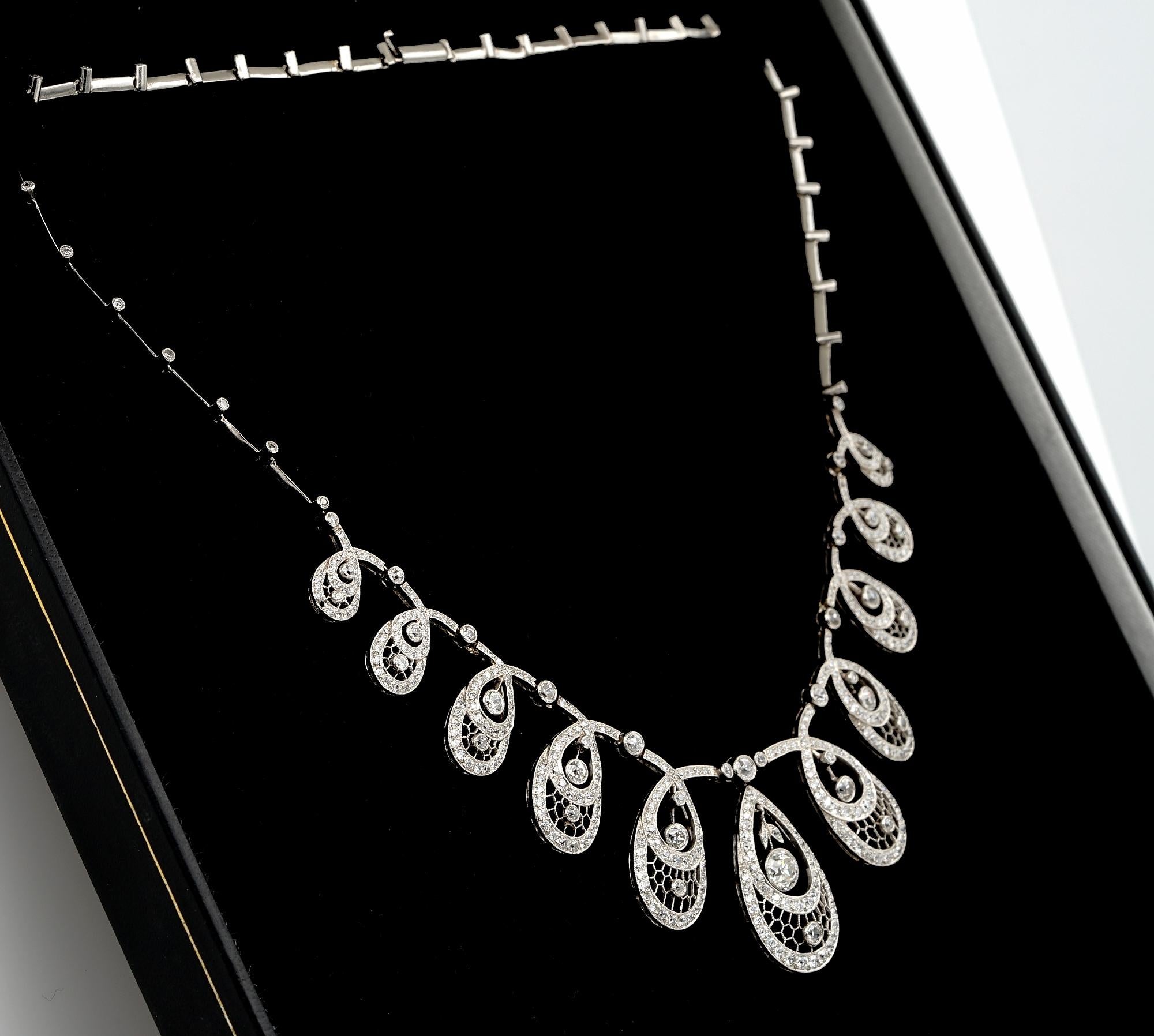Edwardian 8.50 Ct Diamond Drop Platinum Necklace For Sale 1