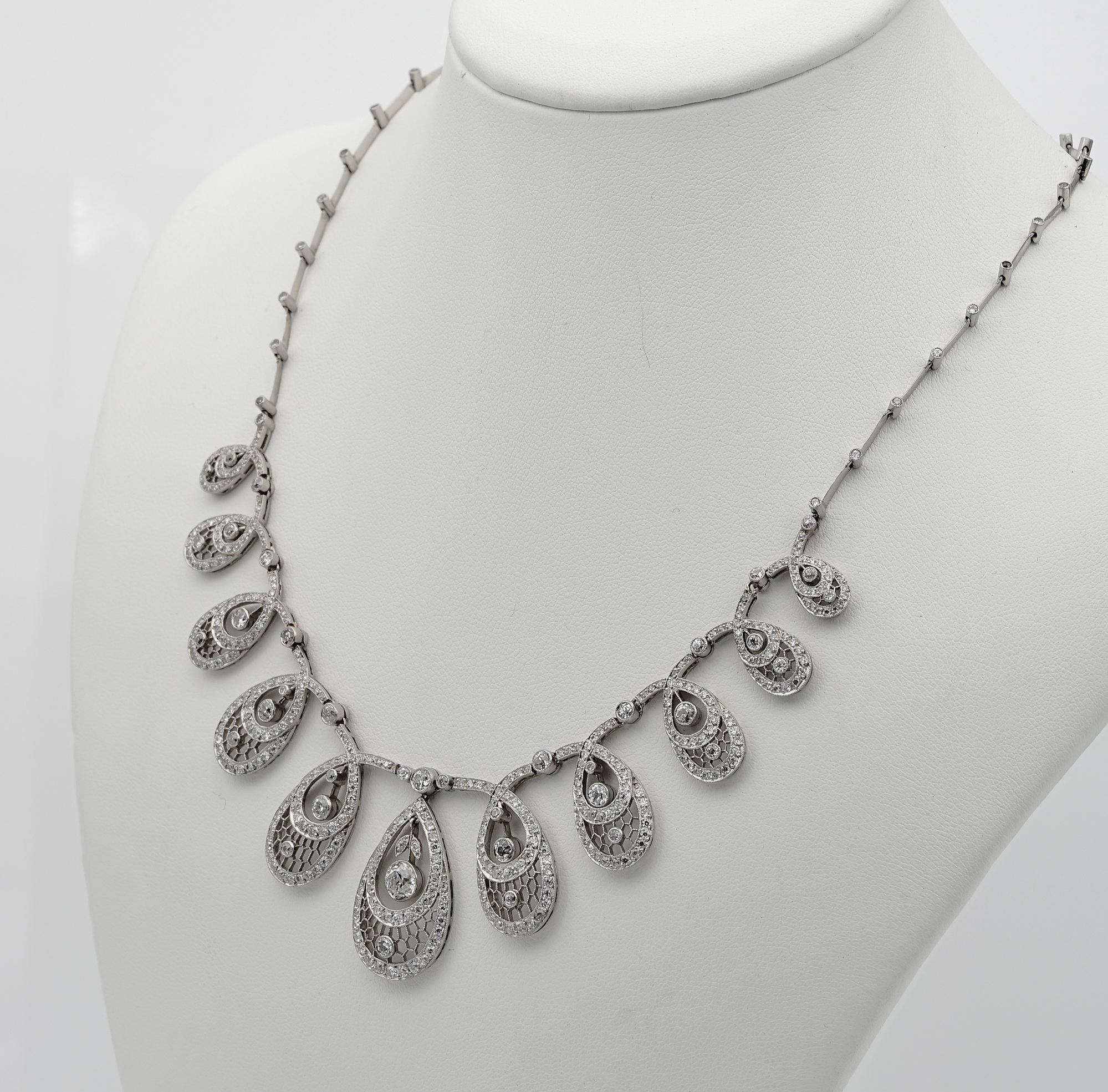 Edwardian 8.50 Ct Diamond Drop Platinum Necklace For Sale 2