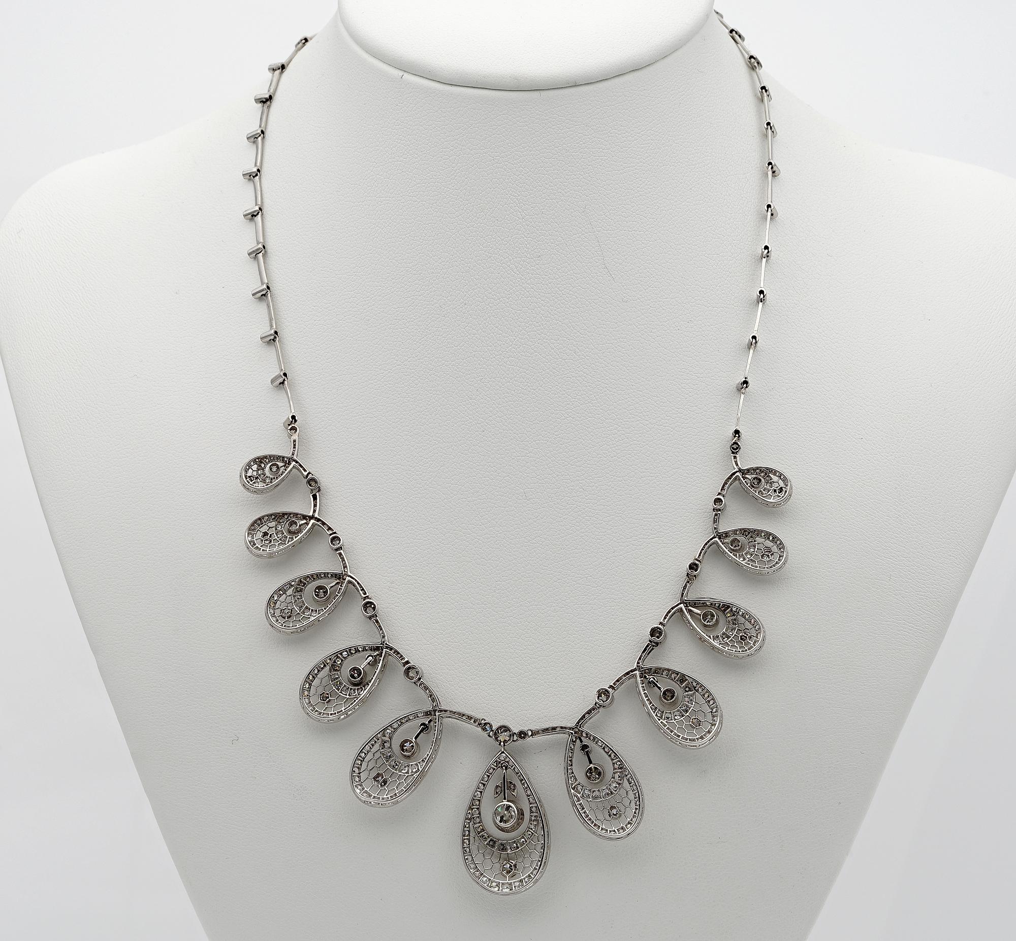 Edwardian 8.50 Ct Diamond Drop Platinum Necklace For Sale 4