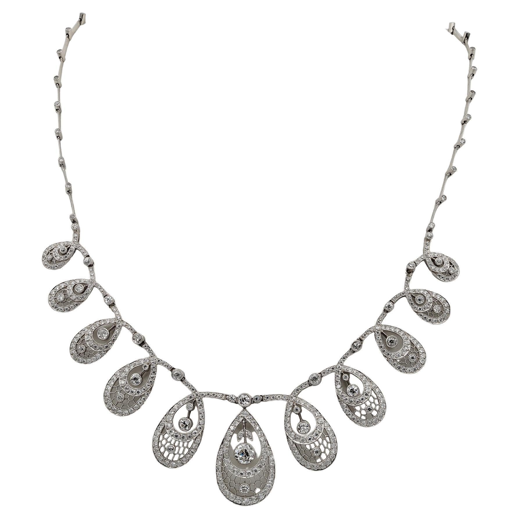Edwardian 8.50 Ct Diamond Drop Platinum Necklace