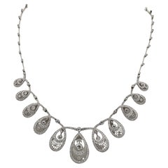 Edwardian 8.50 Ct Diamond Drop Platinum Necklace