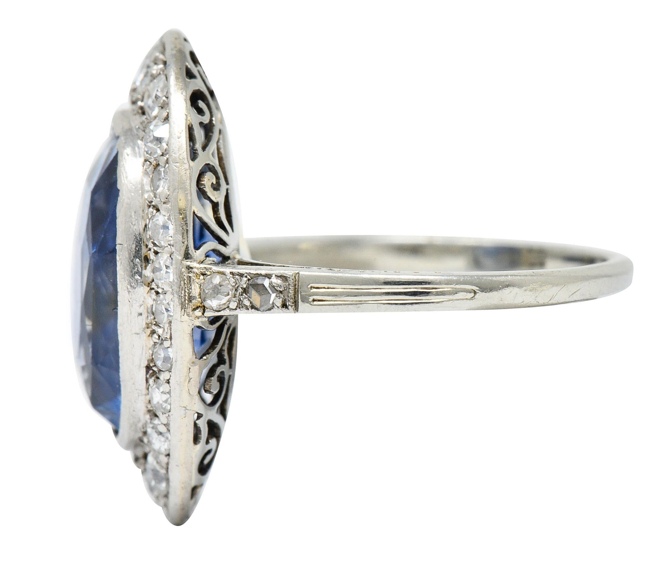 Women's or Men's Edwardian 8.69 Carats No Heat Ceylon Sapphire Diamond 18 Karat White Gold Ring