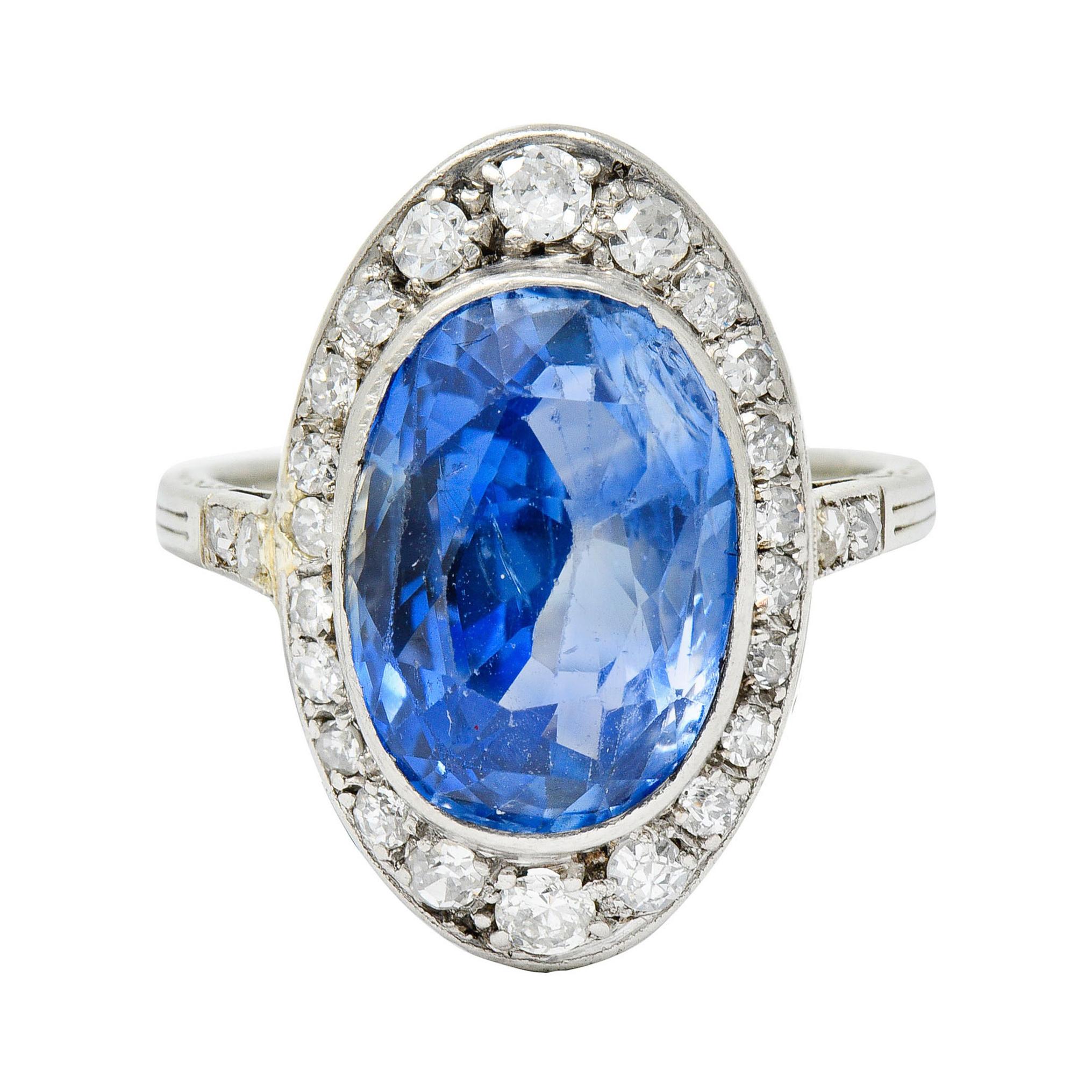 Edwardian 8.69 Carats No Heat Ceylon Sapphire Diamond 18 Karat White Gold Ring