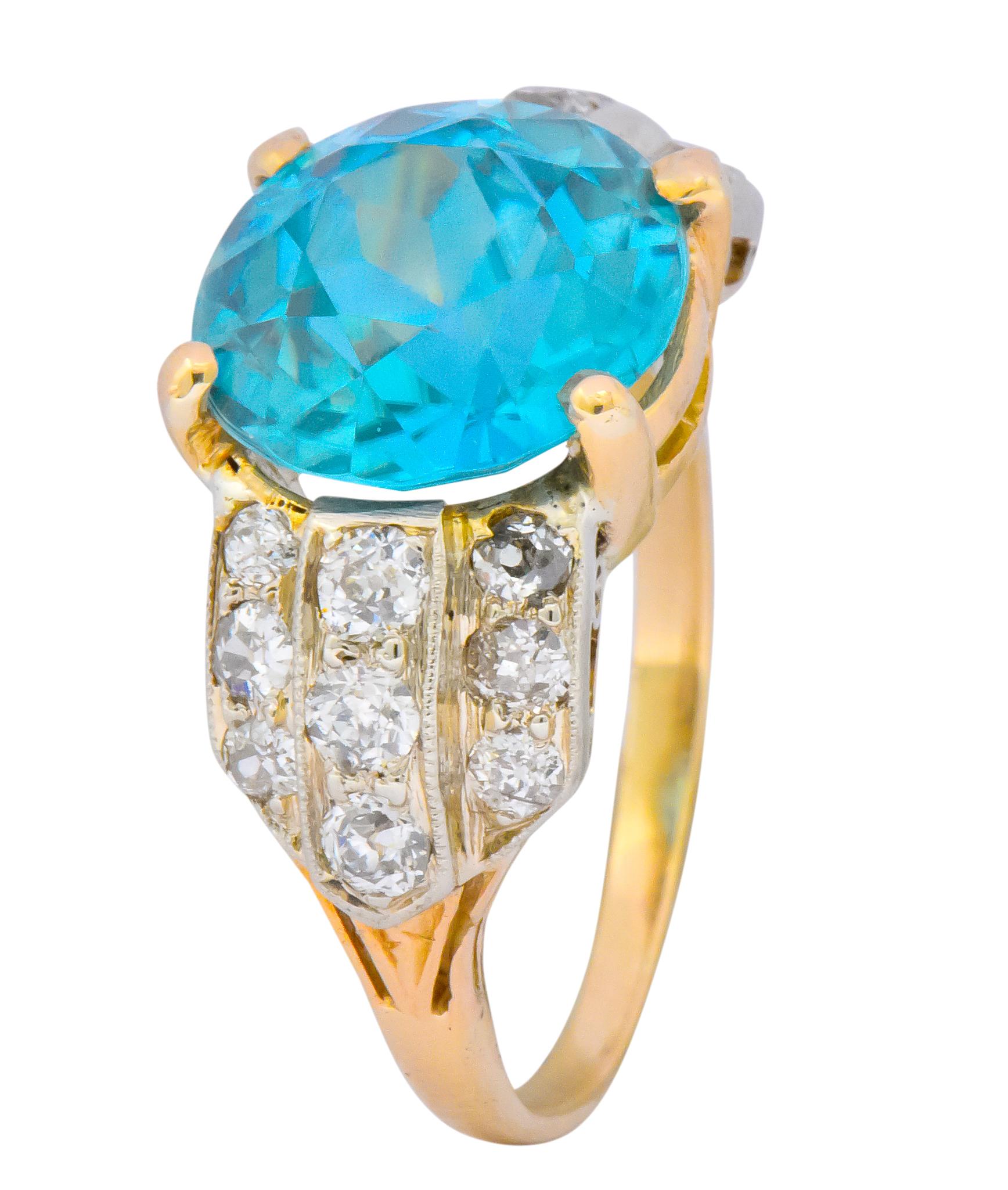 Edwardian 8.78 Carat Zircon Diamond 14 Karat Two-Tone Gold Ring, circa 1915 In Excellent Condition In Philadelphia, PA