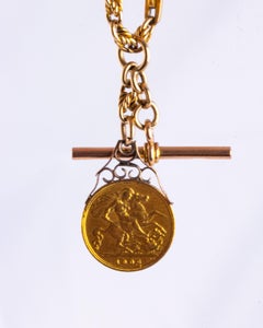 Edwardian 9 Carat Gold Albert or Necklace Chain with T-Bar and Sovereign
