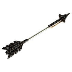 Edwardian 9 Carat Gold and White Gold Diamond Set Arrow Pin Brooch