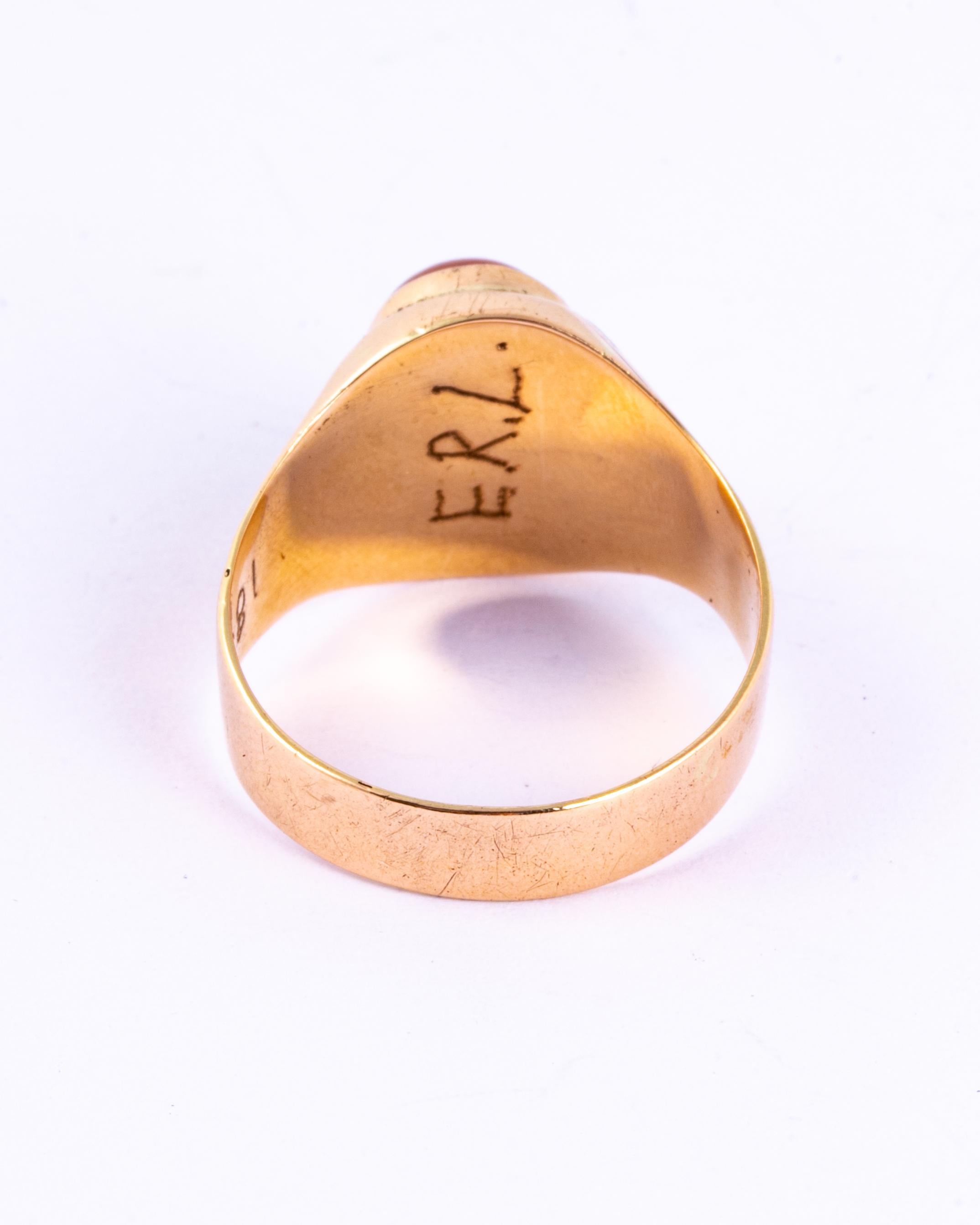 Women's or Men's Edwardian 9 Carat Gold Carnelian Signet Ring