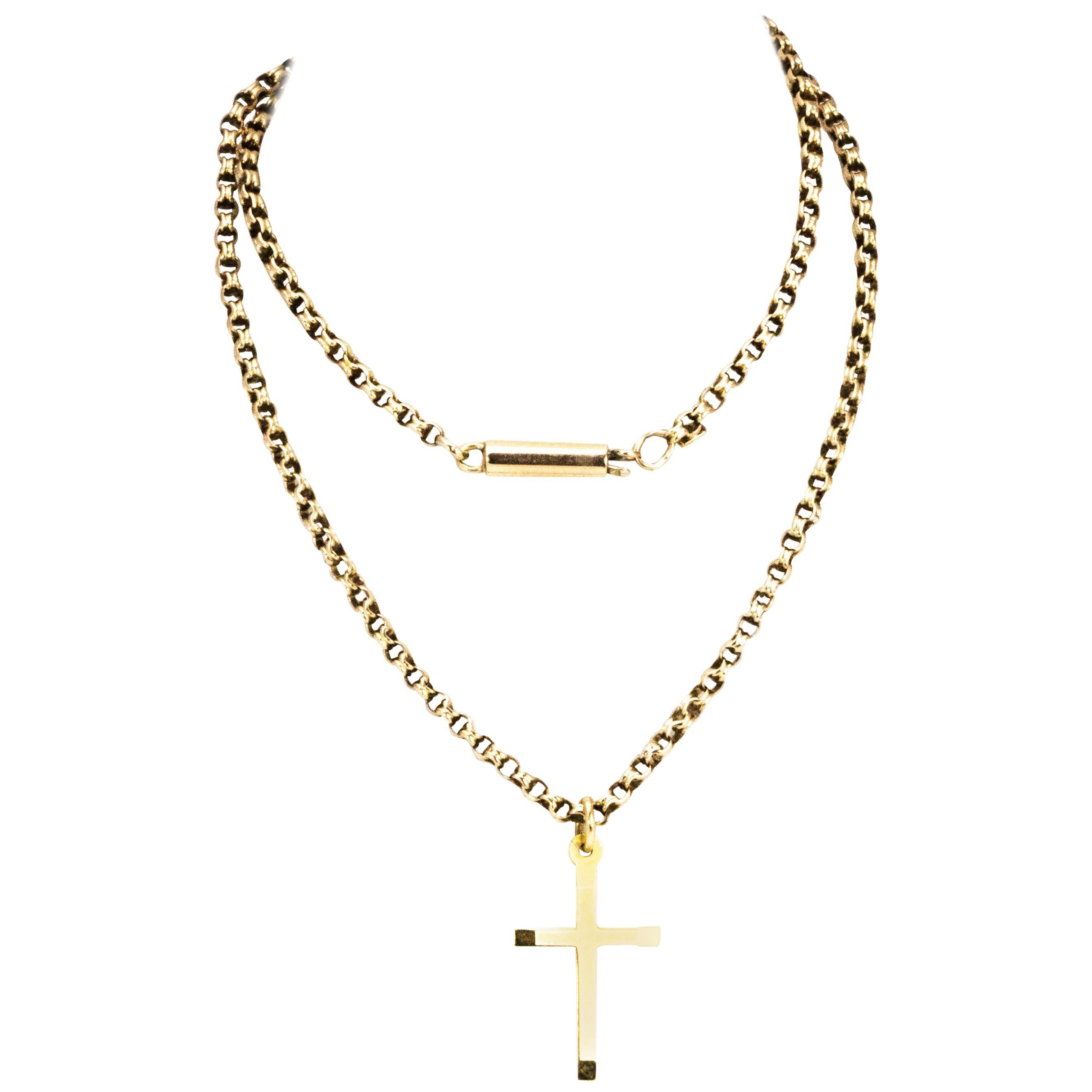 Edwardian 9 Carat Gold Cross and Chain Necklace