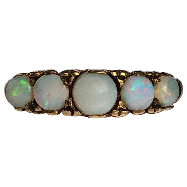 Edwardian 9 Carat Gold Opal Five-Stone Ring