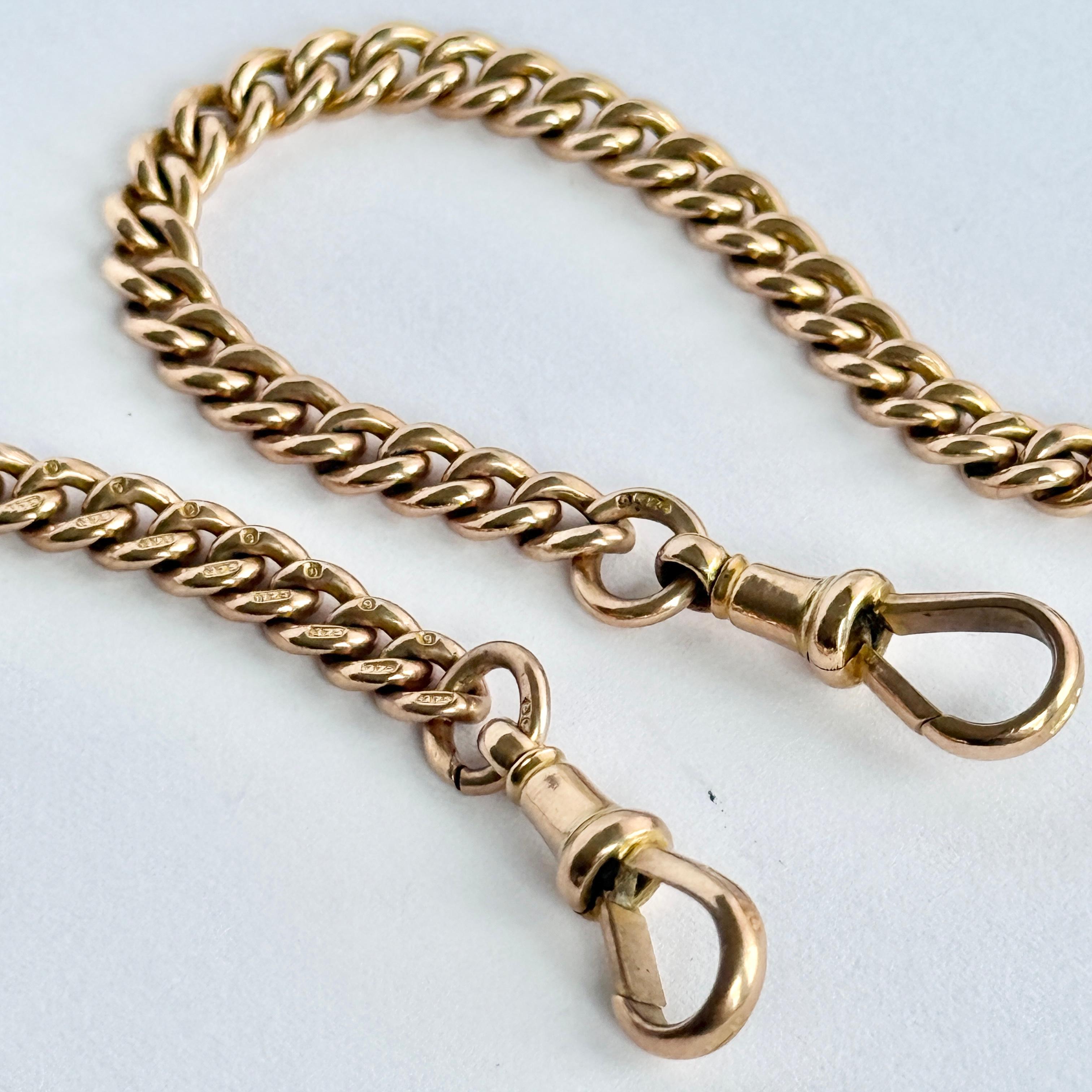 Edwardian 9 Carat Rose Gold Albert Chain In Good Condition For Sale In Chipping Campden, GB