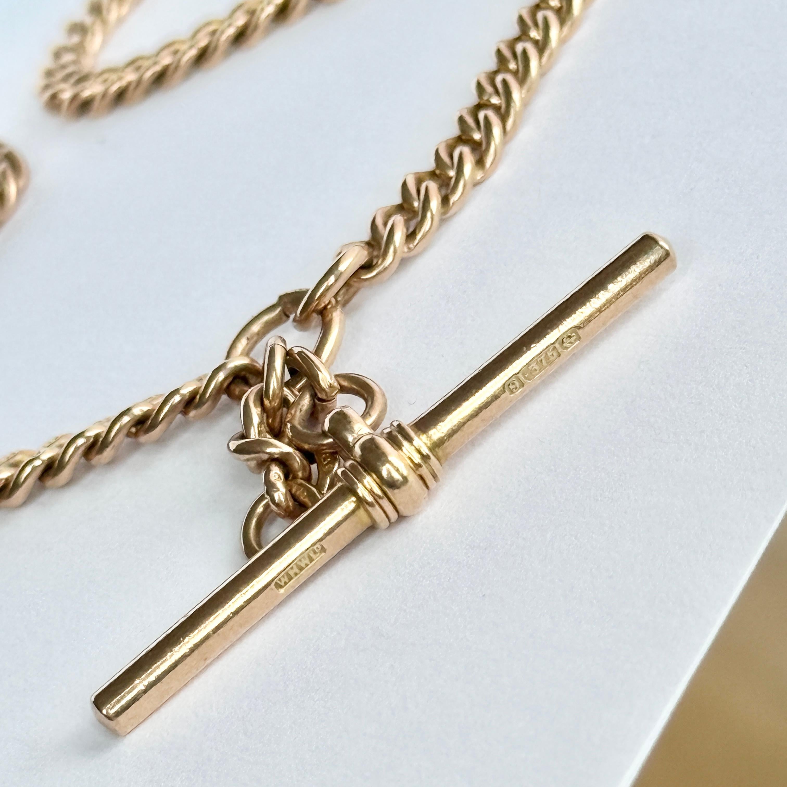 Women's or Men's Edwardian 9 Carat Rose Gold Albert Chain For Sale