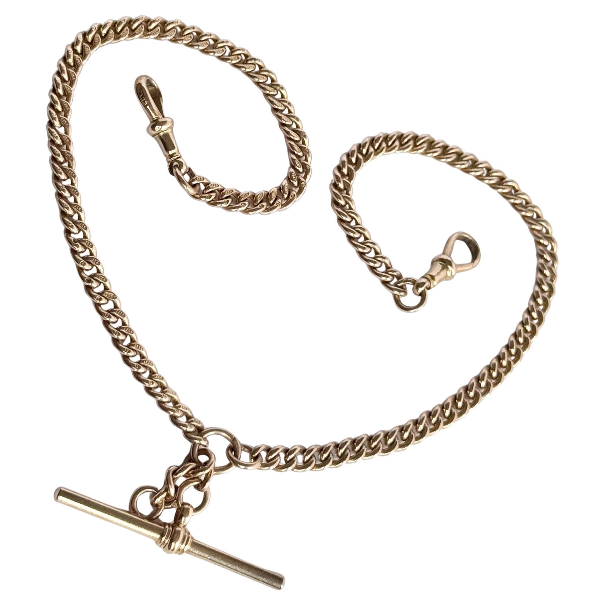 Edwardian 9 Carat Rose Gold Albert Chain For Sale