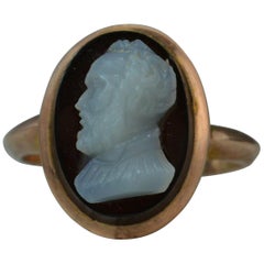 Vintage Edwardian 9 Carat Rose Gold and Hardstone Cameo Solitaire Ring