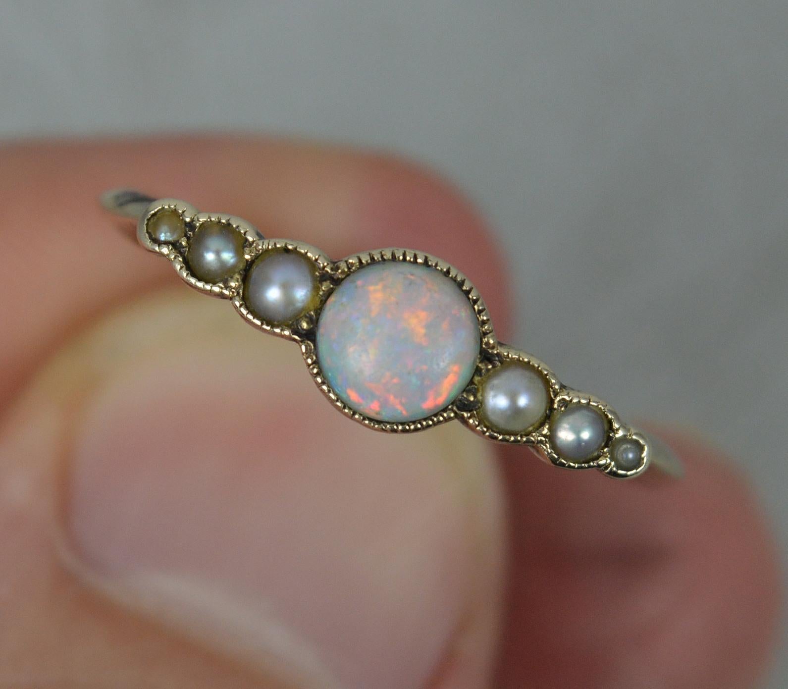 Round Cut Edwardian 9 Carat Rose Gold Opal and Seed Pearl Stack Ring