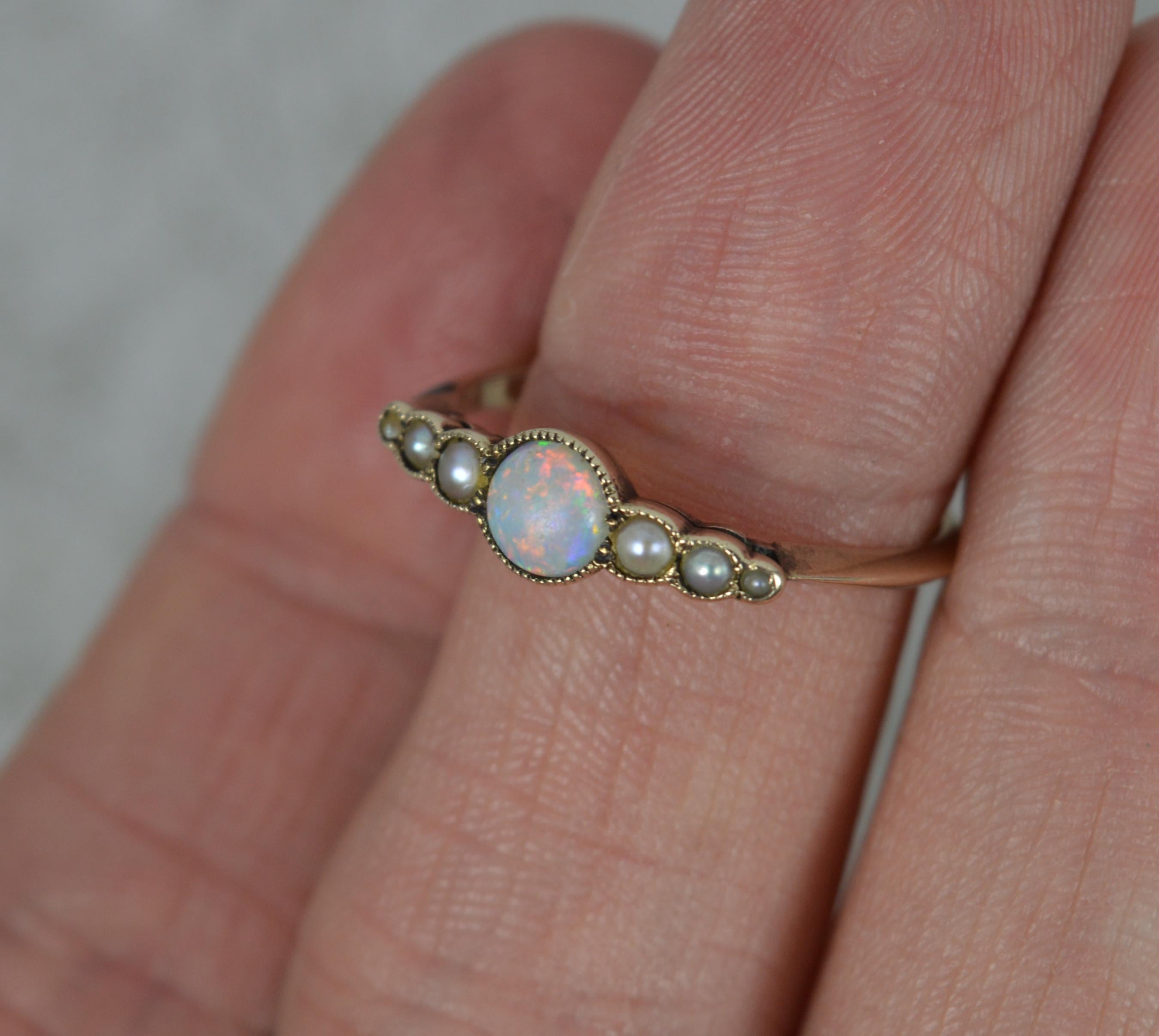 Edwardian 9 Carat Rose Gold Opal and Seed Pearl Stack Ring In Good Condition In St Helens, GB