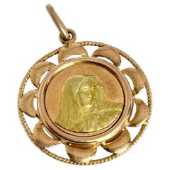 Edwardian 9 Carat Rose Gold Virgin Mary Coin Pendant