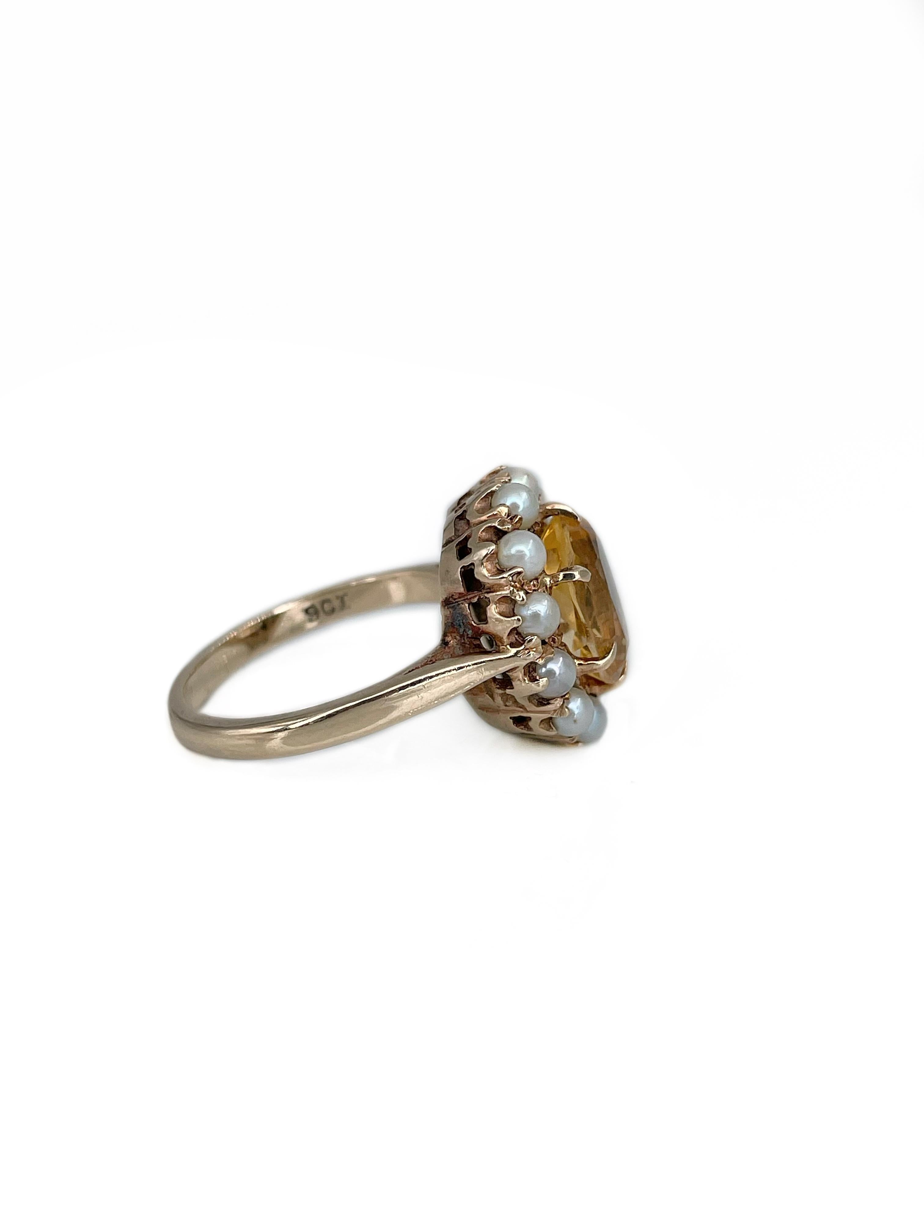 Edoardiano Anello edoardiano a grappolo di perle citrine in oro 9 carati in vendita