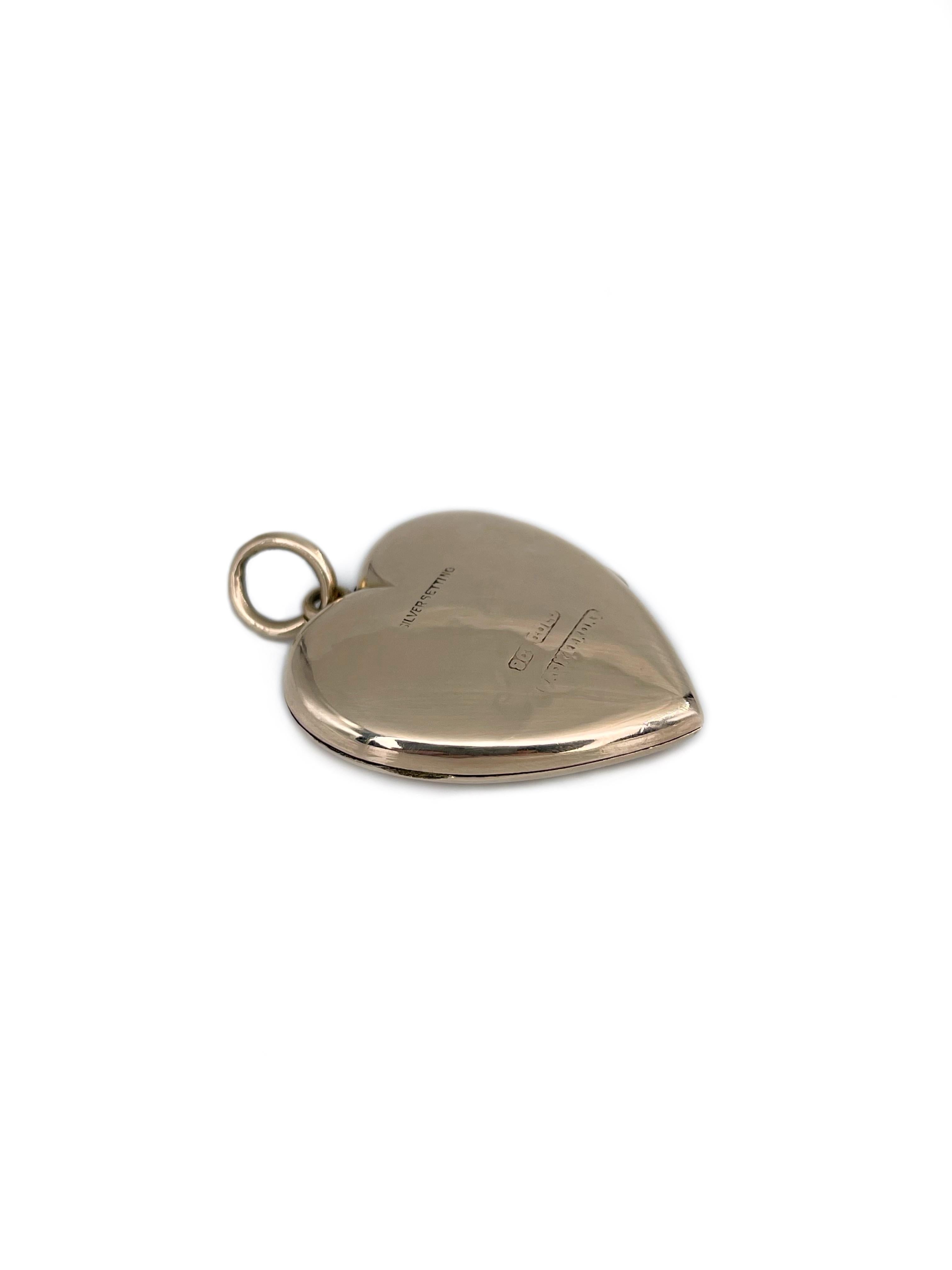 Women's Edwardian 9 Karat Gold Paste Swallow Heart Locket Pendant
