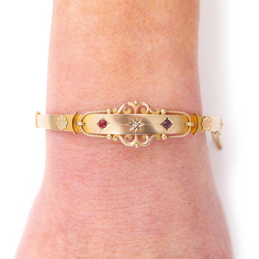 Edwardian 9 Karat Gold Ruby and Diamond Bangle, Circa 1907 5