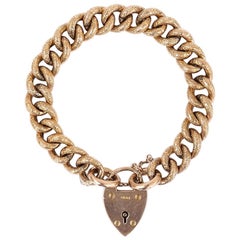 Edwardian 9 Karat Rose Gold Chased Curb Large Link Bracelet, 1908, 26.3g Antique Edwardian 9 Karat Rose Gold Chased Curb Large Link Bracelet, 1908, 26.3g