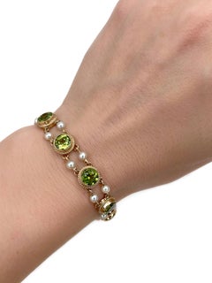 Edwardian 9 Karat Gelbgold Peridot Zuchtperle Link-Armband