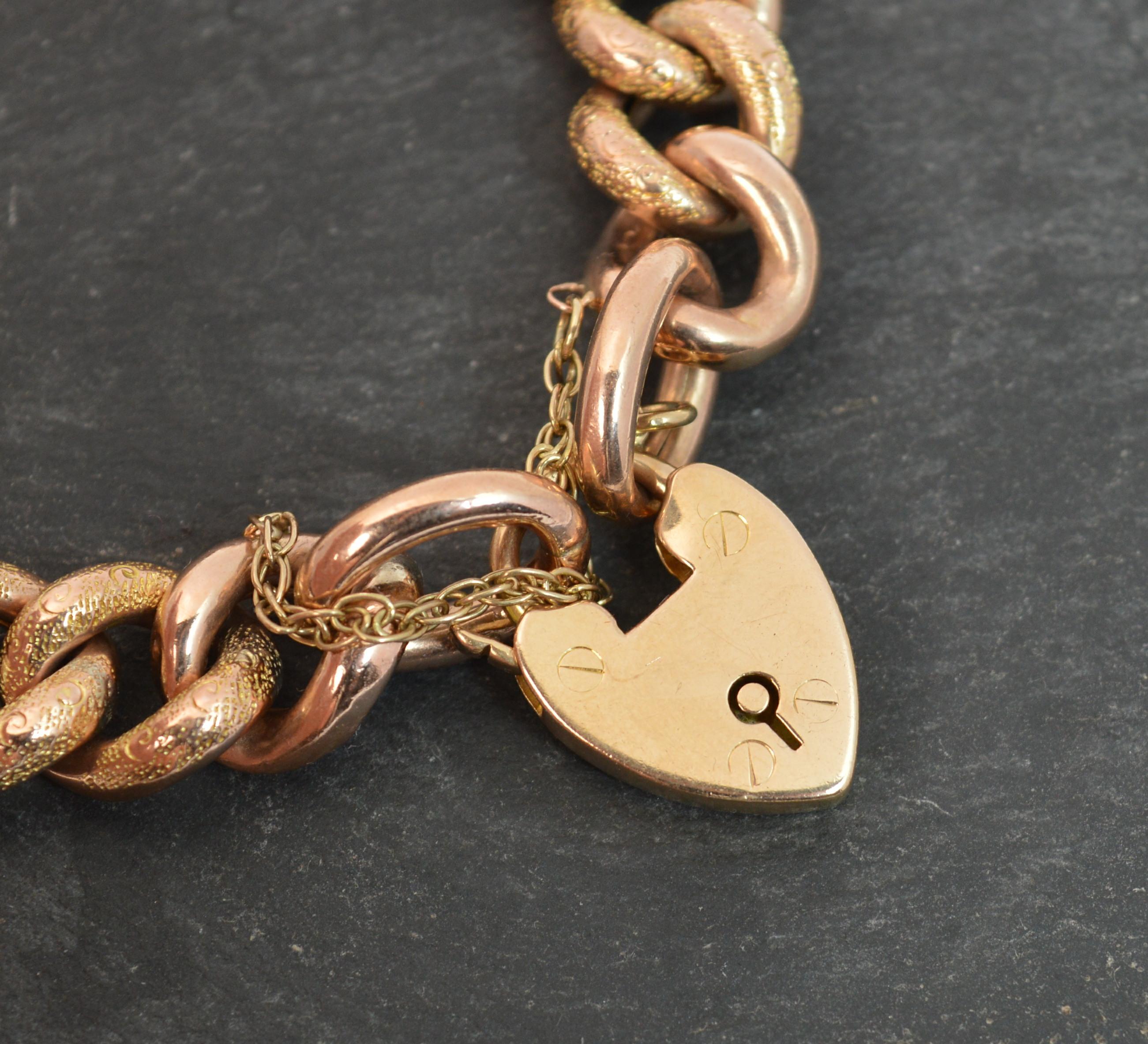 Victorian Edwardian 9 Rose Carat Gold Chased Curb Bracelet