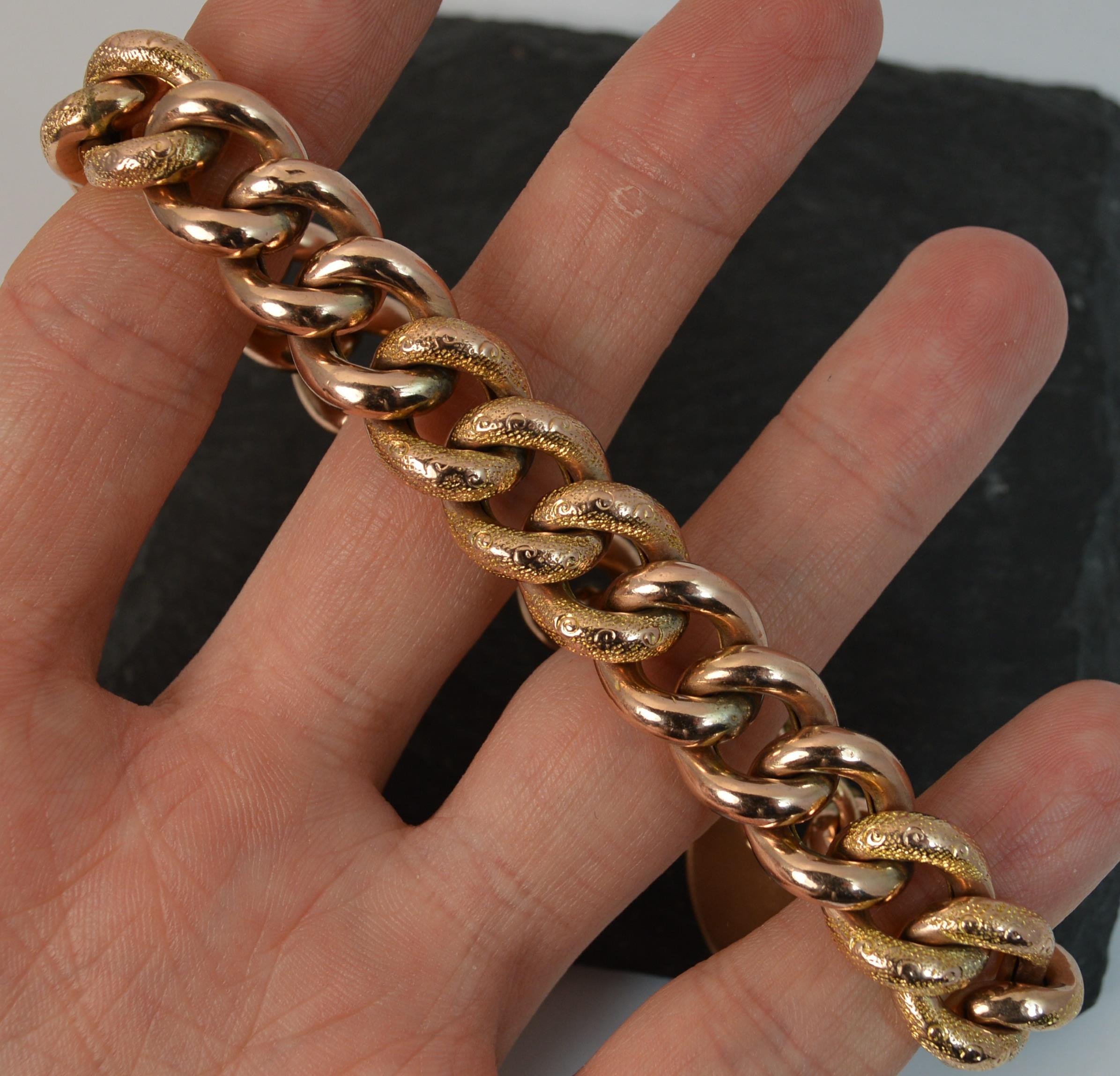 Women's or Men's Edwardian 9 Rose Carat Gold Chased Curb Bracelet