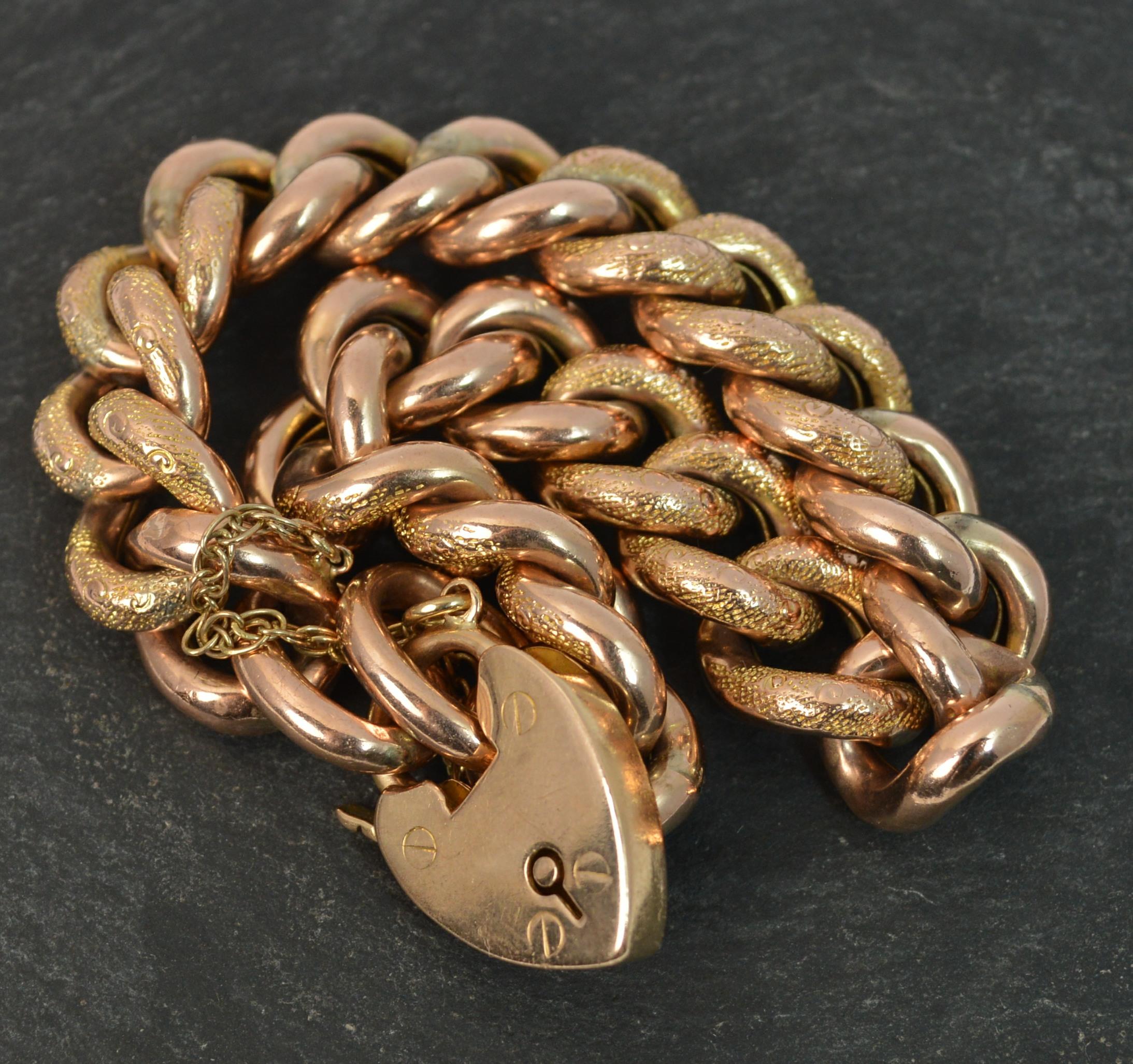 Edwardian 9 Rose Carat Gold Chased Curb Bracelet 1
