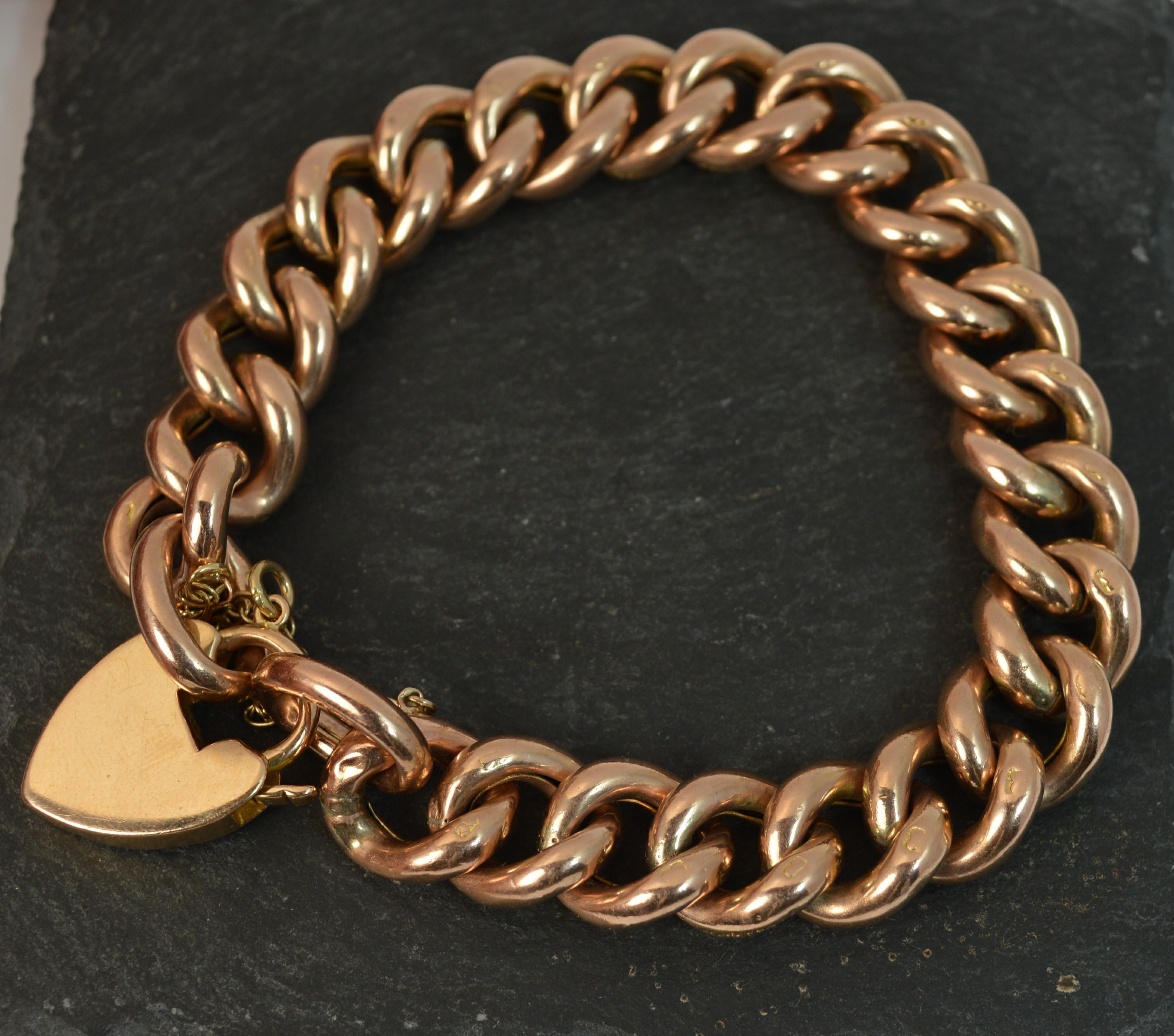 Edwardian 9 Rose Carat Gold Chased Curb Bracelet 2