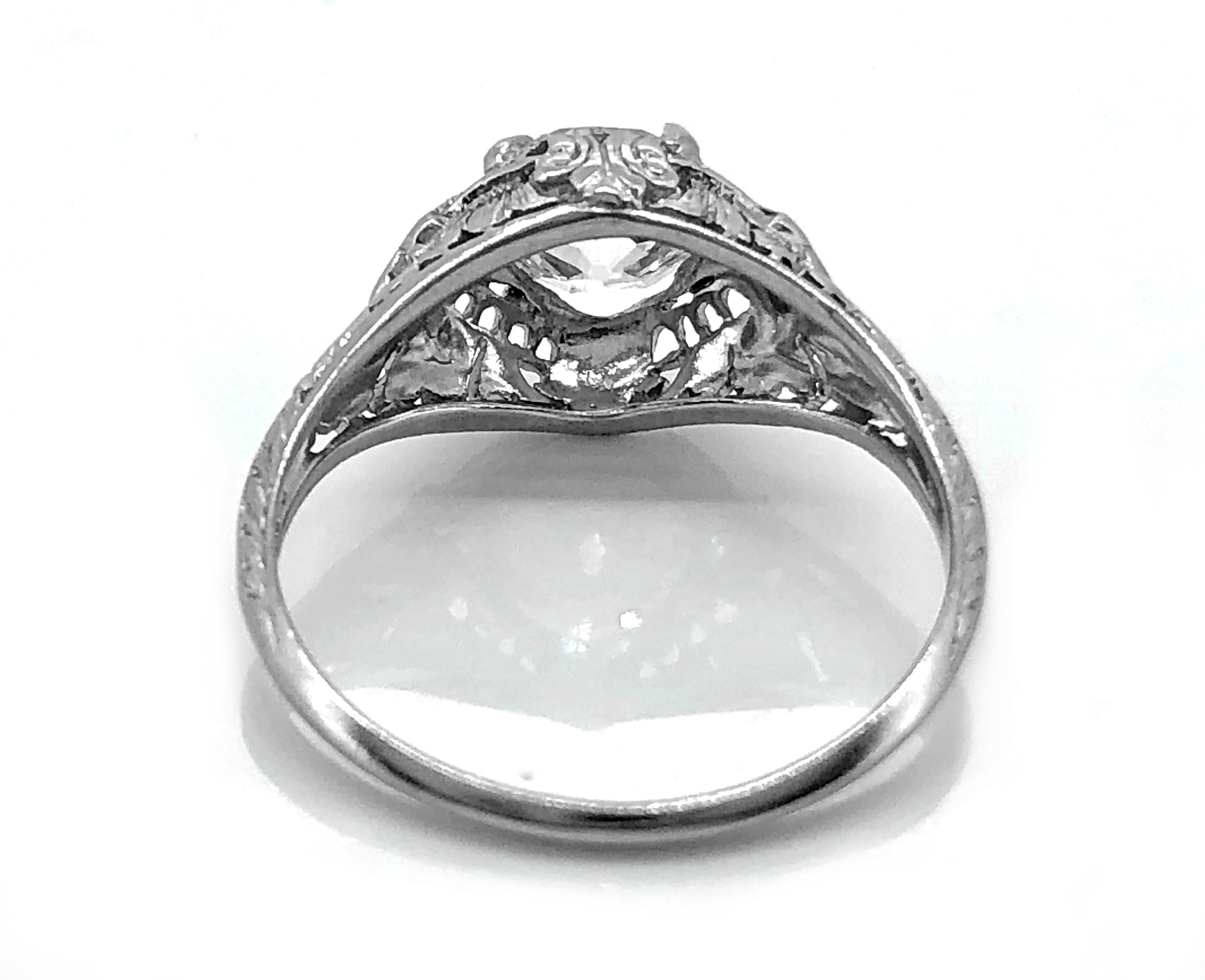 Old European Cut Edwardian .90 Carat Diamond Antique Engagement Ring Platinum