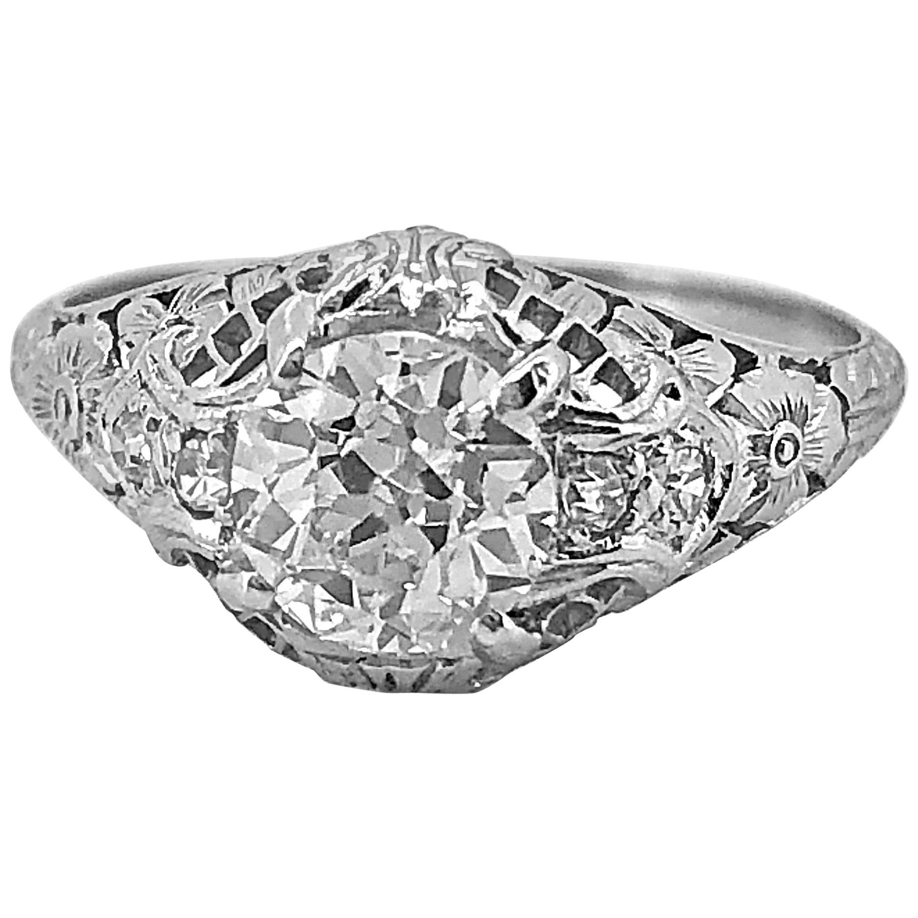 Edwardian .90 Carat Diamond Antique Engagement Ring Platinum
