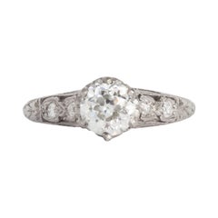 Edwardian .93 Carat Old European Cut Diamond Platinum Engagement Ring