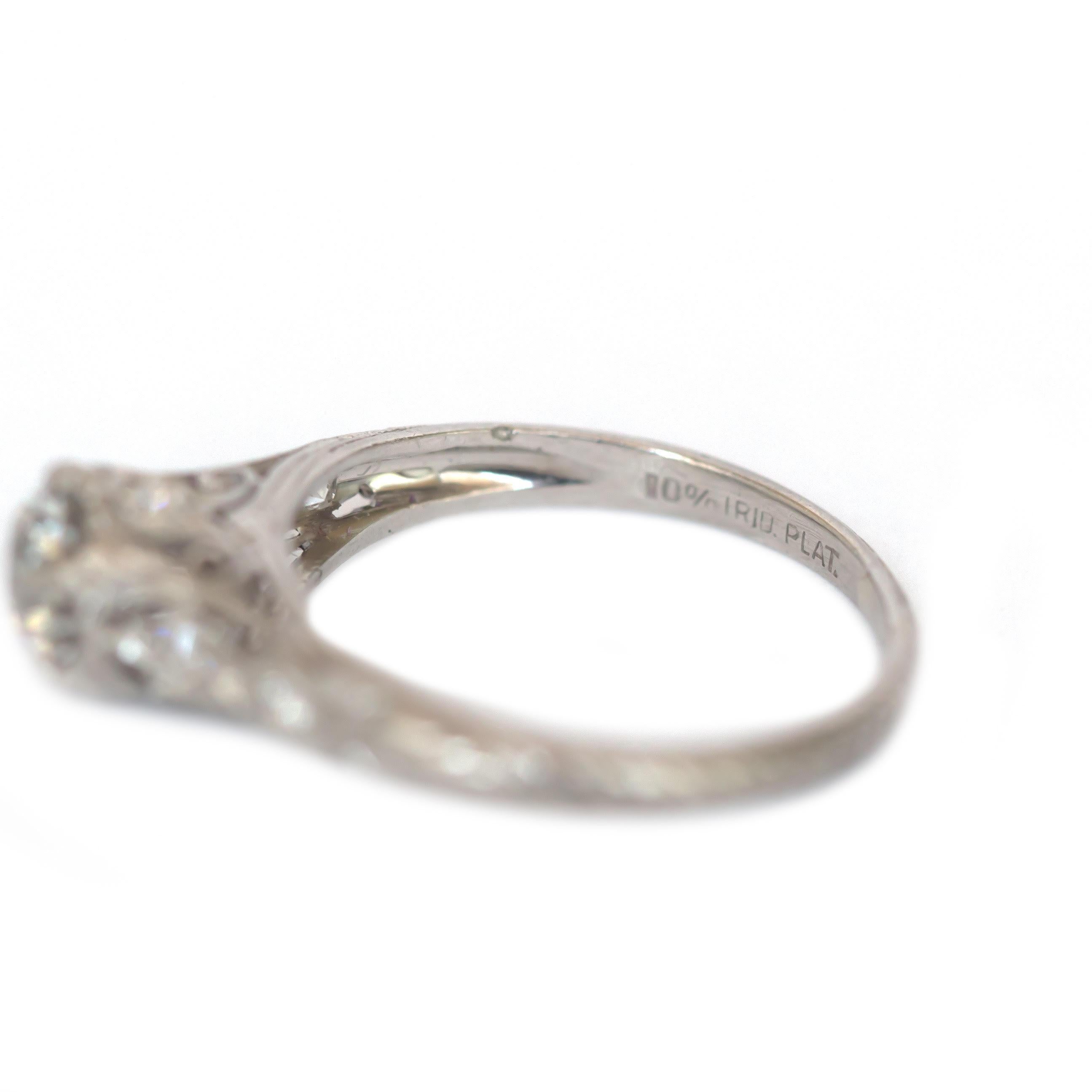 Edwardian .93 Carat Old European Cut Diamond Platinum Engagement Ring In Good Condition In Addison, TX