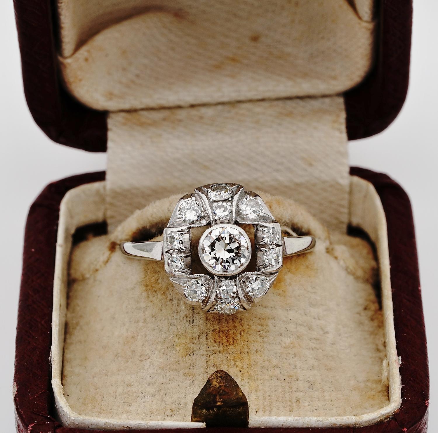 Edwardian rare example made of Platinum, 1910 ca
Charming design expressing the eternal elegance of that short era
Skilfully hand crafted
.90 Ct of Diamonds in total, principle is .45 Ct. G/H VVS – complementary Diamonds make approx .45 Ct.