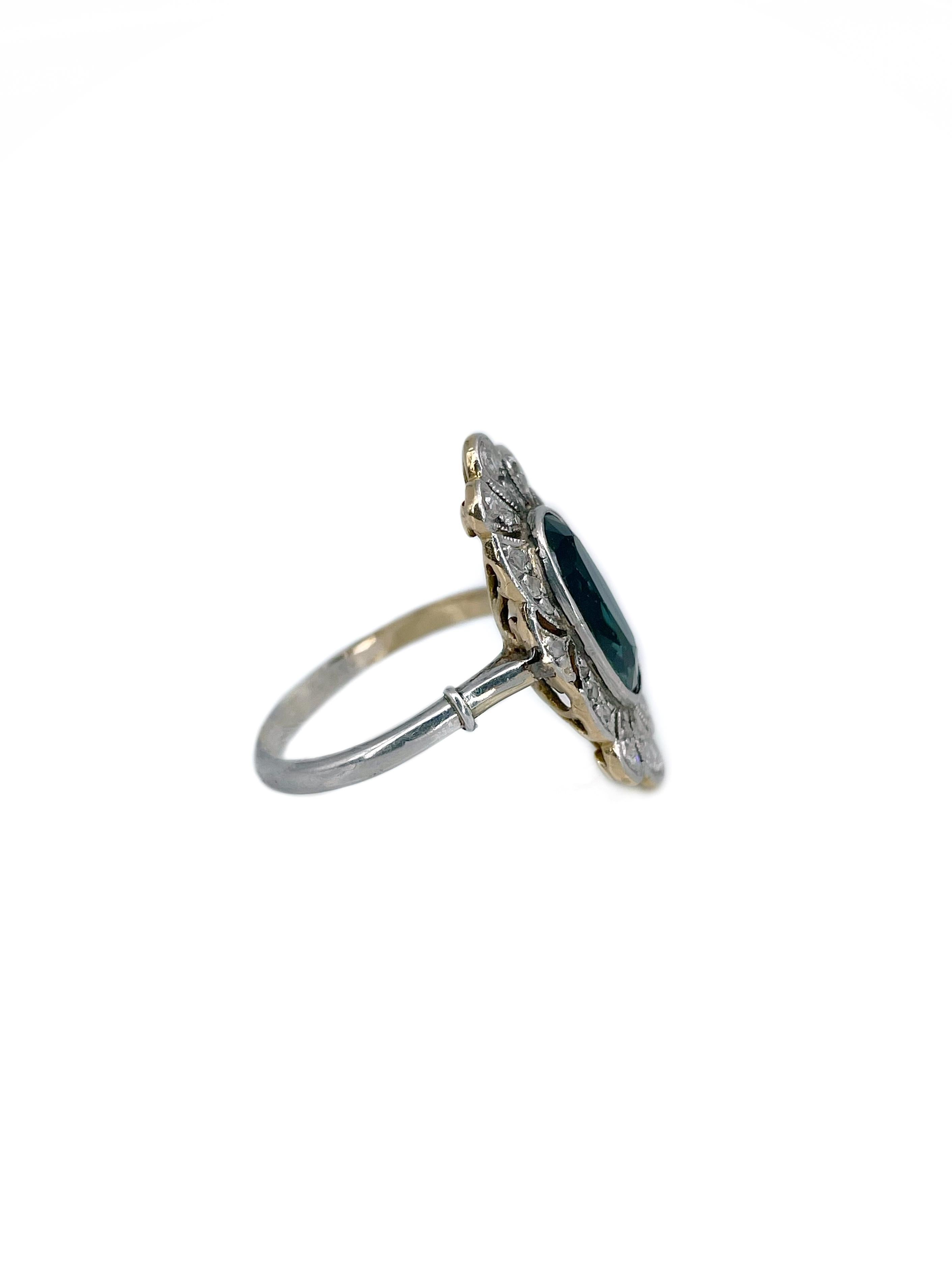 Edwardian 950 Platinum 2.00 Carat VVS Sapphire 0.10 Carat Diamond Cocktail Ring In Good Condition In Vilnius, Vilniaus apskr.