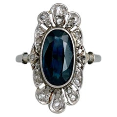 Edwardian 950 Platinum 2.00 Carat VVS Sapphire 0.10 Carat Diamond Cocktail Ring
