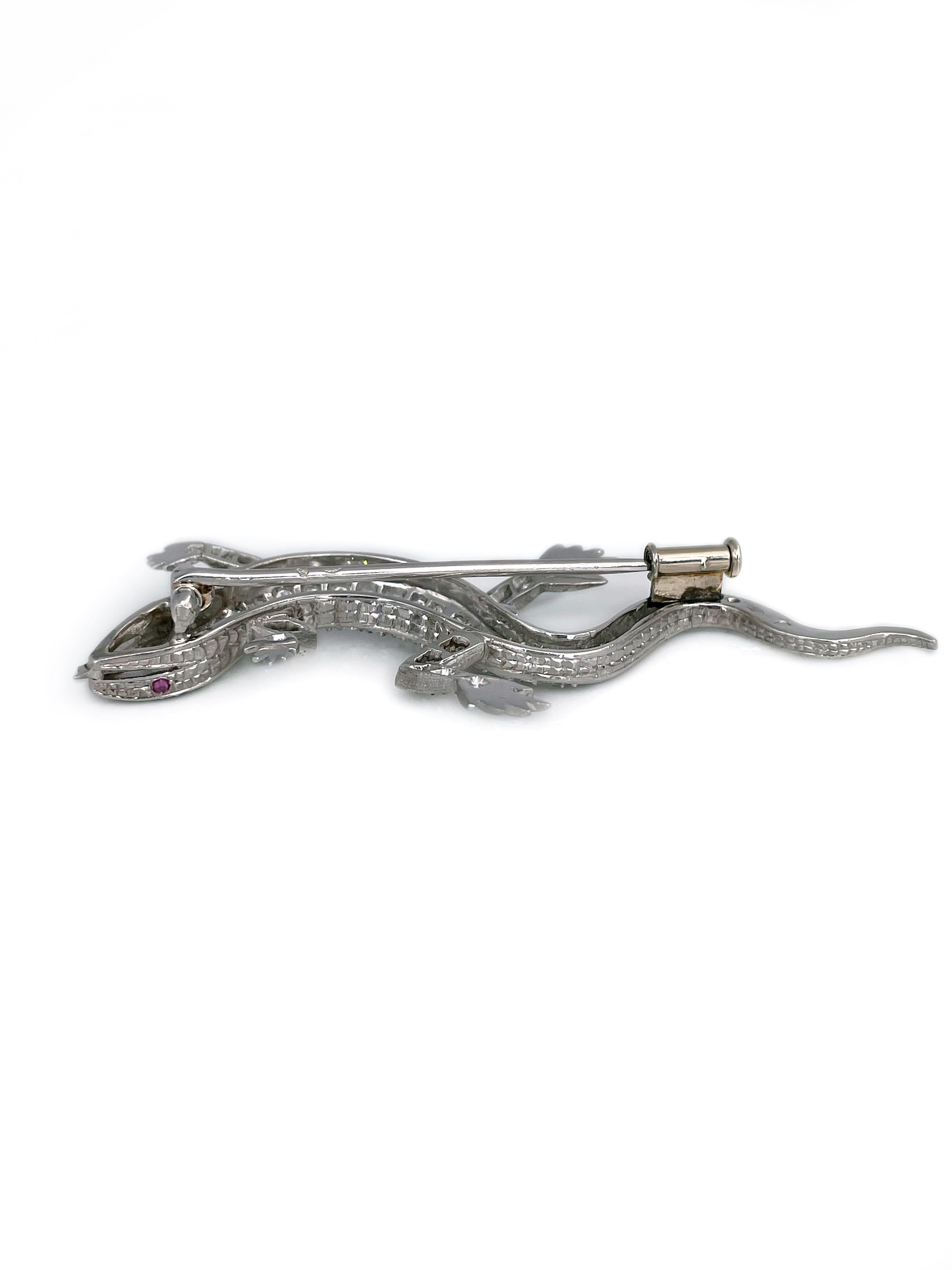 Anstecknadelbrosche, Edwardian 950 Platin TW 1,55 Karat Diamant Eidechse für Damen oder Herren im Angebot