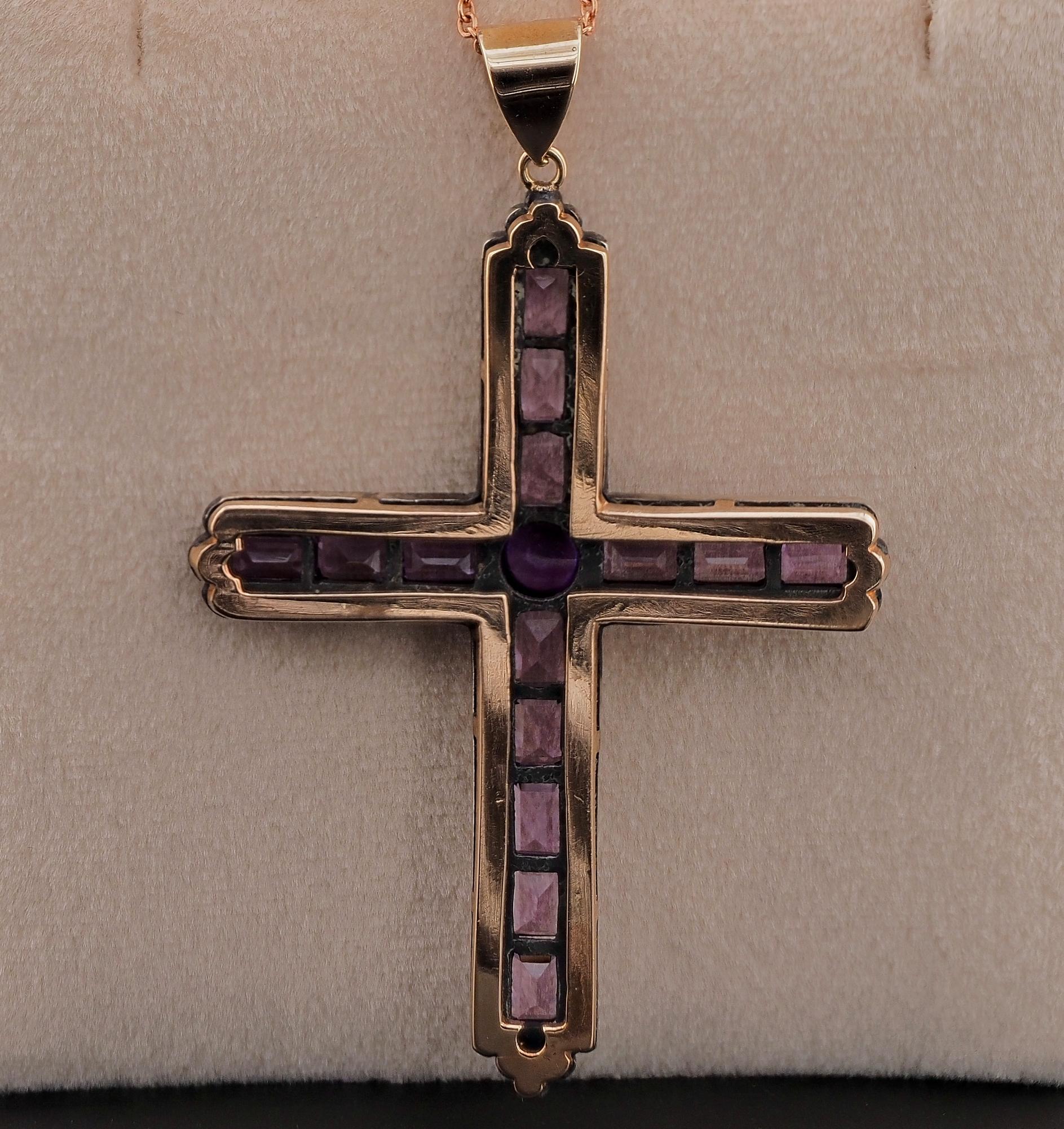 Edwardian 9.60 Ct Amethyst 1.60 Ct Diamond Large Cross Pendant For Sale 3