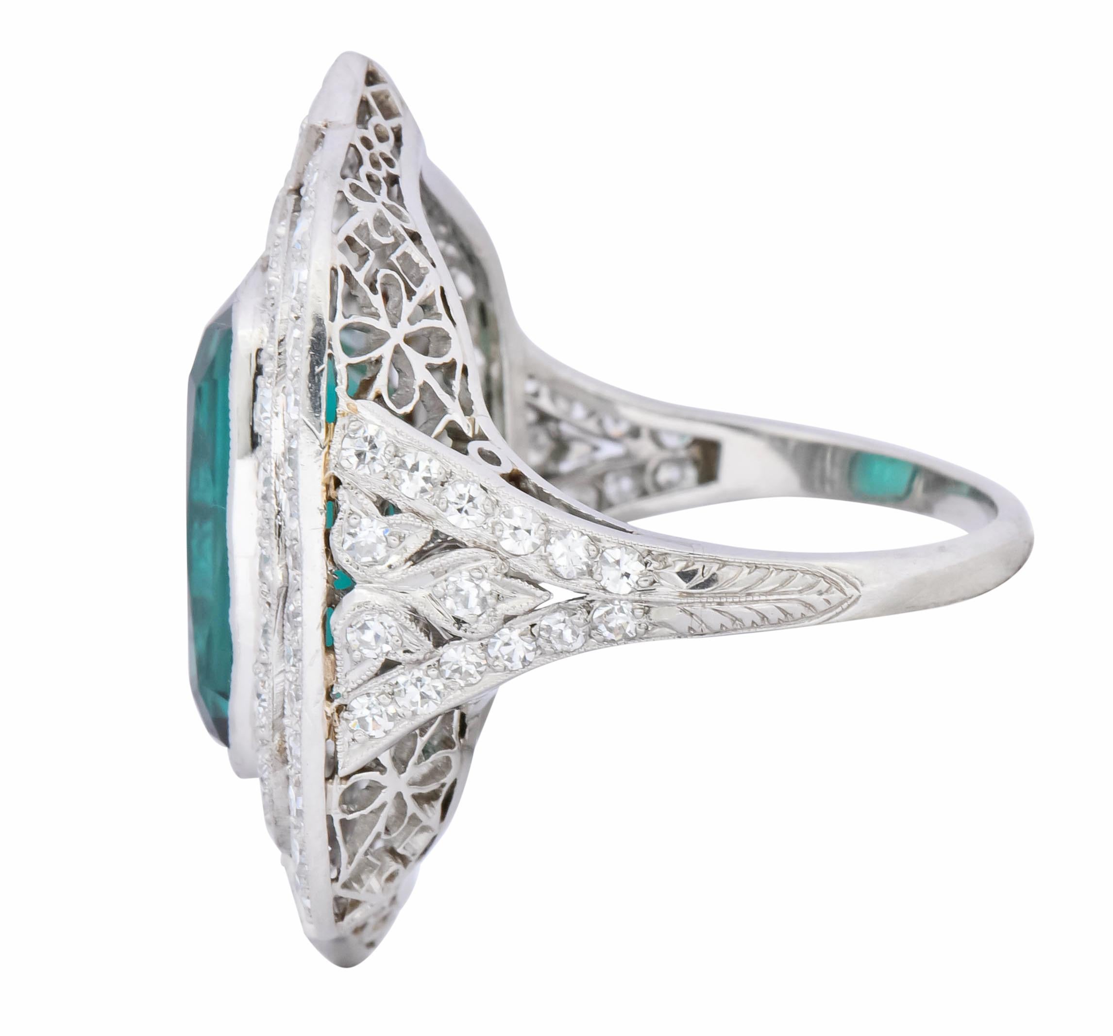 Edwardian 9.90 Carat Green Tourmaline Diamond Platinum Belle Époque Ring 1