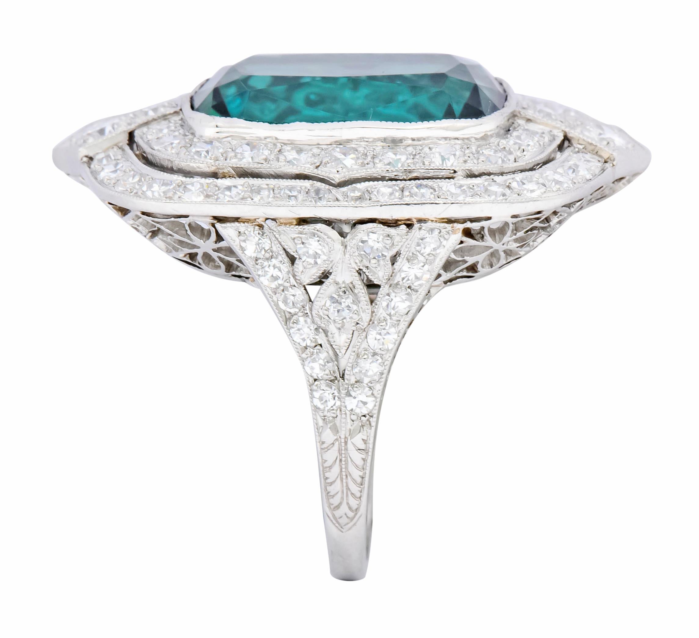 Edwardian 9.90 Carat Green Tourmaline Diamond Platinum Belle Époque Ring 3