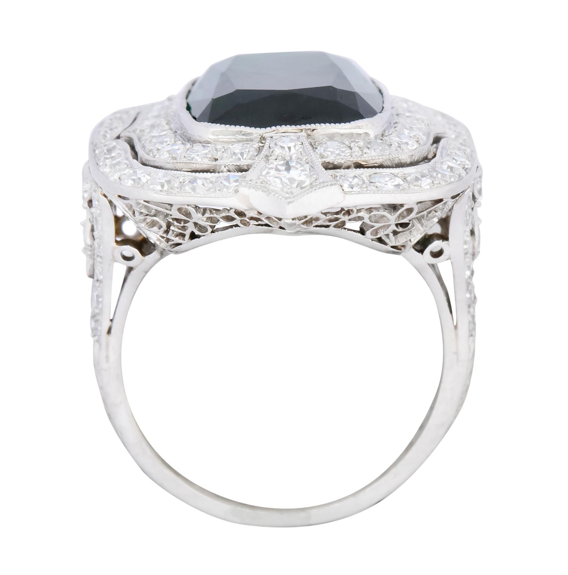 Edwardian 9.90 Carat Green Tourmaline Diamond Platinum Belle Époque Ring 4