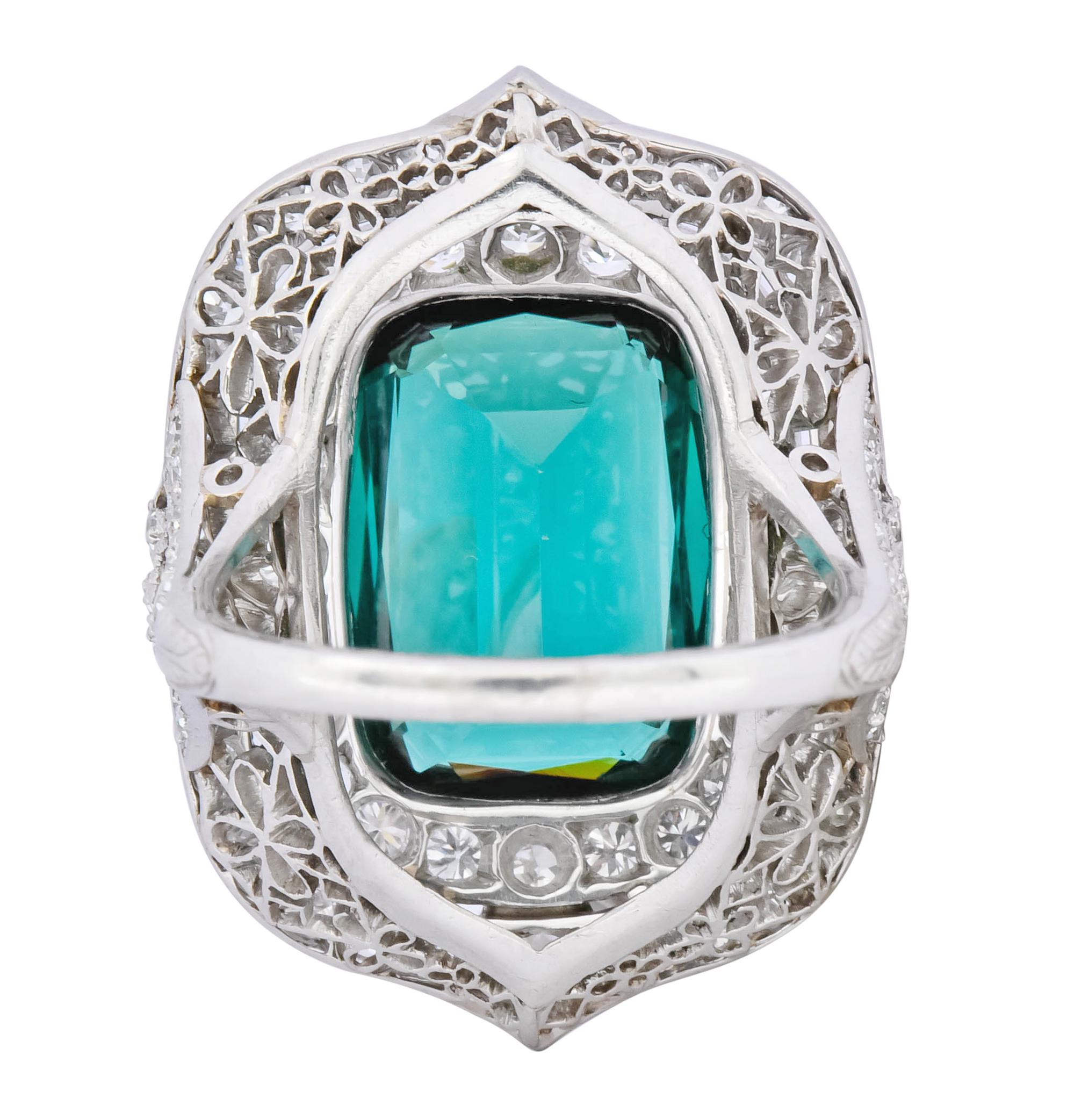 Edwardian 9.90 Carat Green Tourmaline Diamond Platinum Belle Époque Ring 5